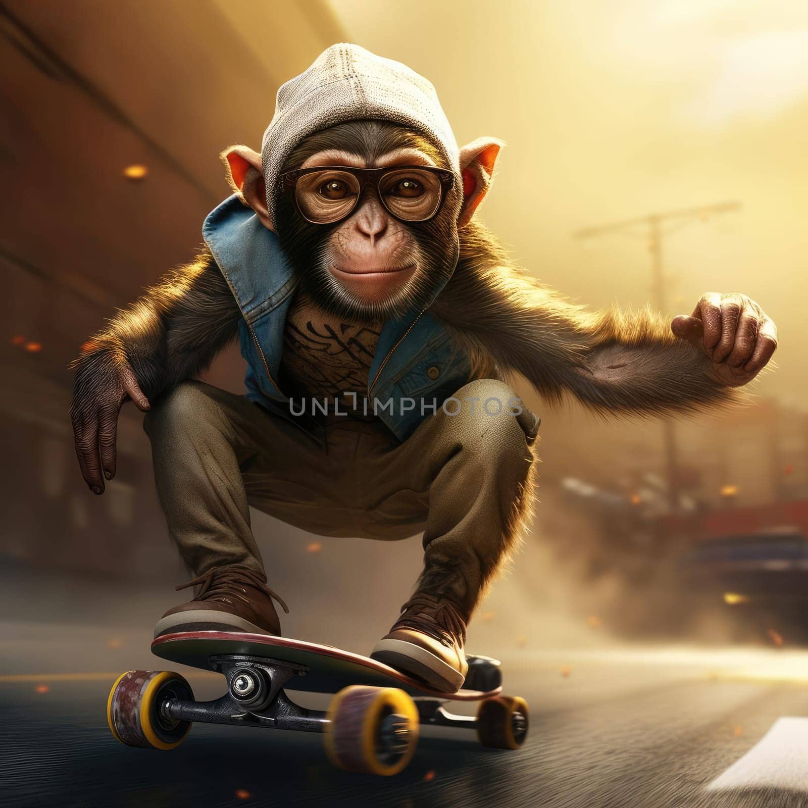 Monkey rides a skateboard by cherezoff