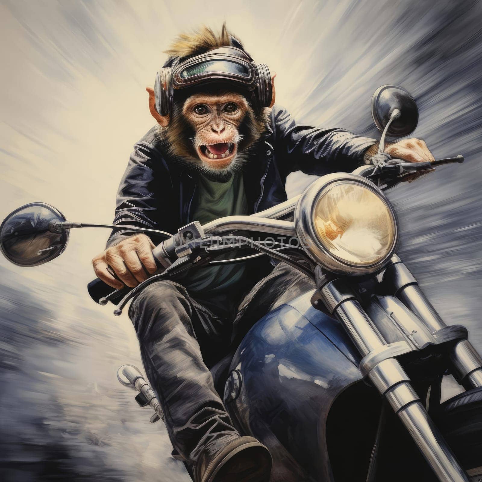 Monkey riding a motorcycle by cherezoff