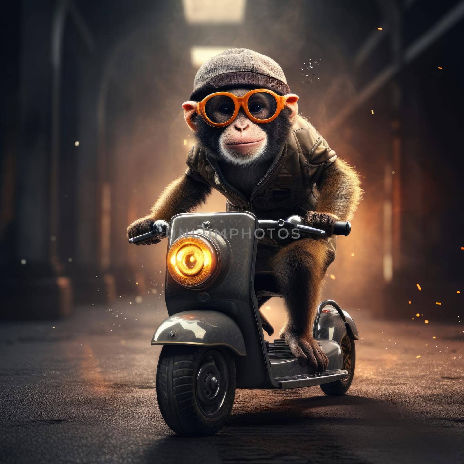 Monkey riding a motorcycle by cherezoff