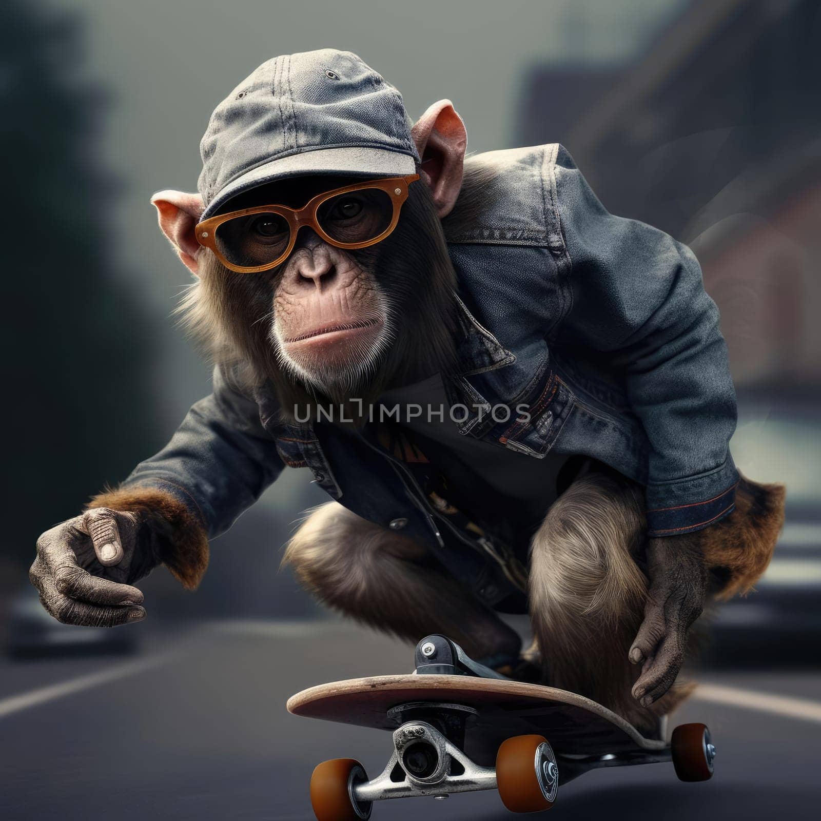 Monkey rides a skateboard by cherezoff