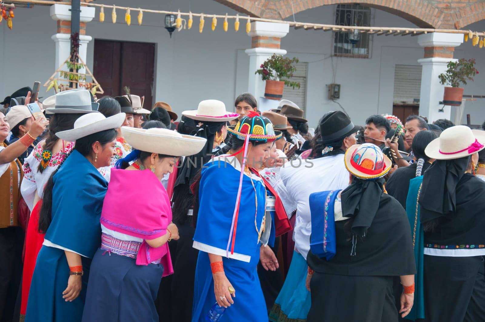 Otavalo, Ecuador - 24 de junio de 2023: women of cayambe, ecuador dancing and celebrating the inti raymi. High quality photo