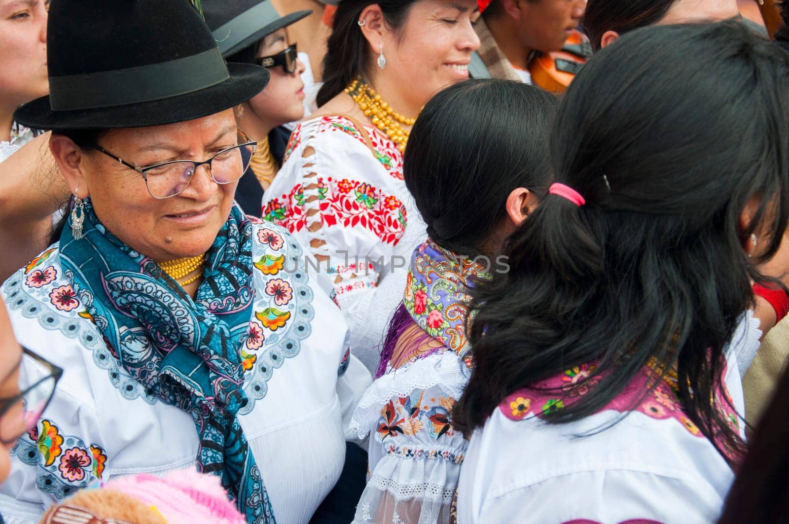 Otavalo, Ecuador - 24 de junio de 2023: indigenous women with very colorful traditional blouses from Ecuador. High quality photo