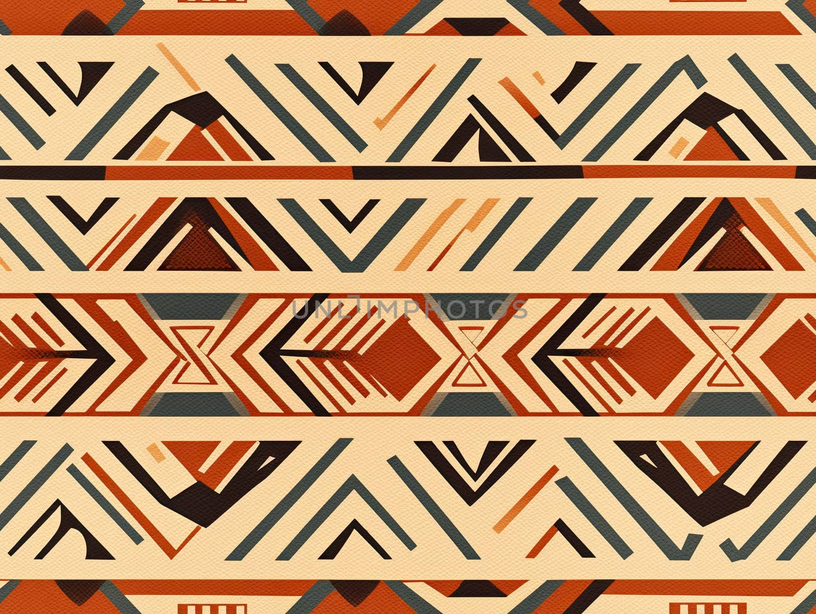 South American ethnic art, geometric seamless indigenous pattern, native ornament design infinite tile. Perfectly fits for fabric prints, surface textures, cloth design, wrapping. Generative AI.