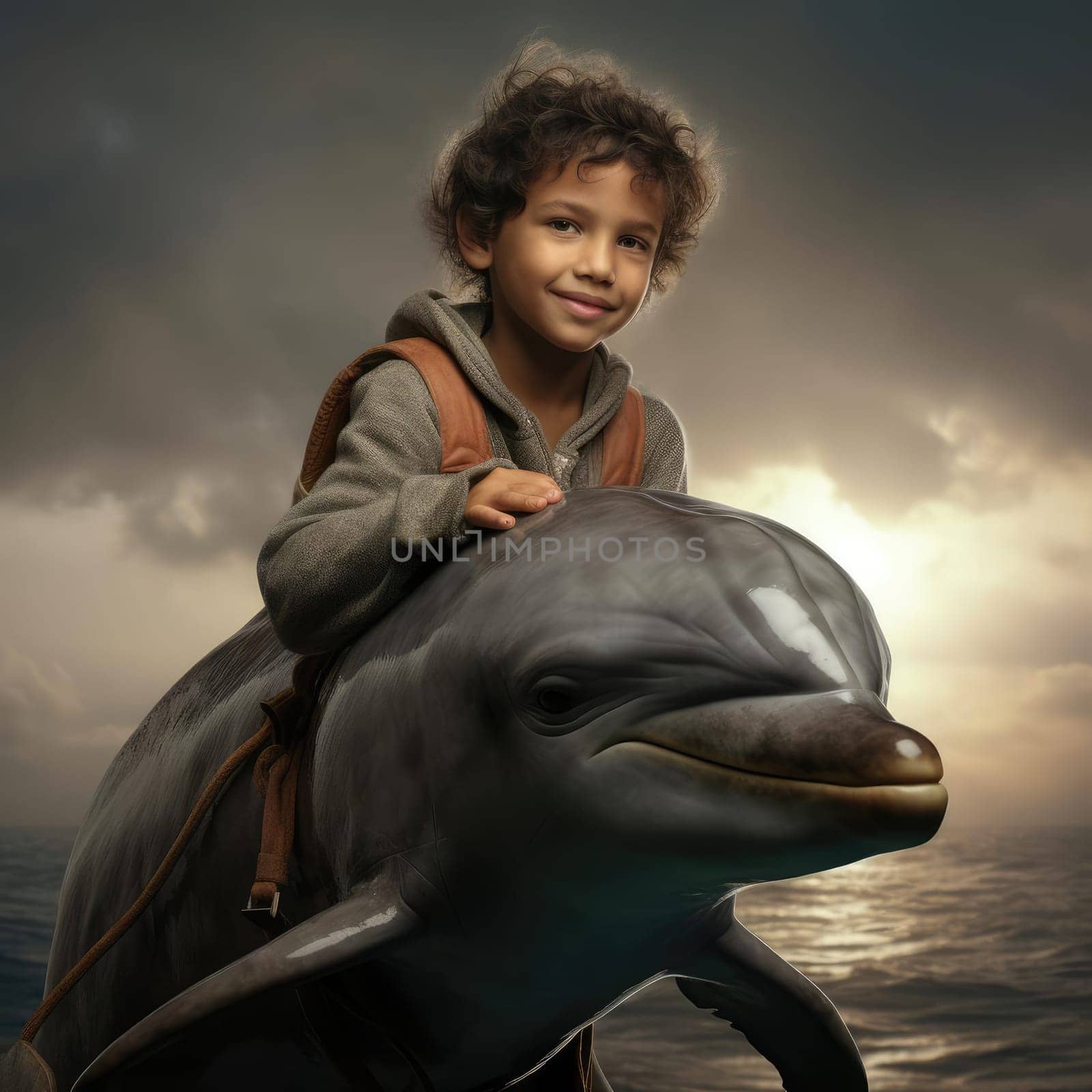 Child on a dolphin by cherezoff