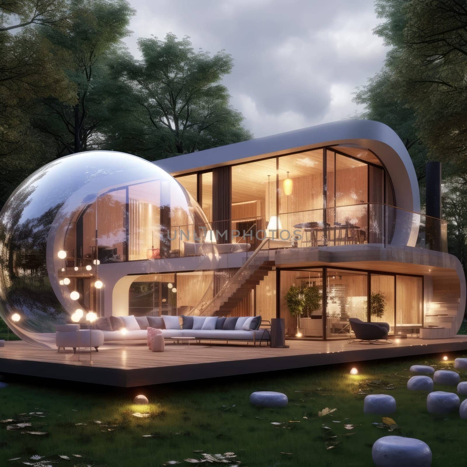 Modern country house in a bubble. A vision for the future