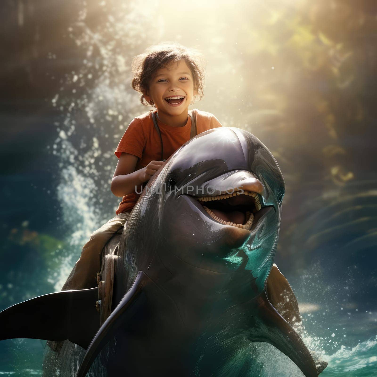 Child on a dolphin by cherezoff