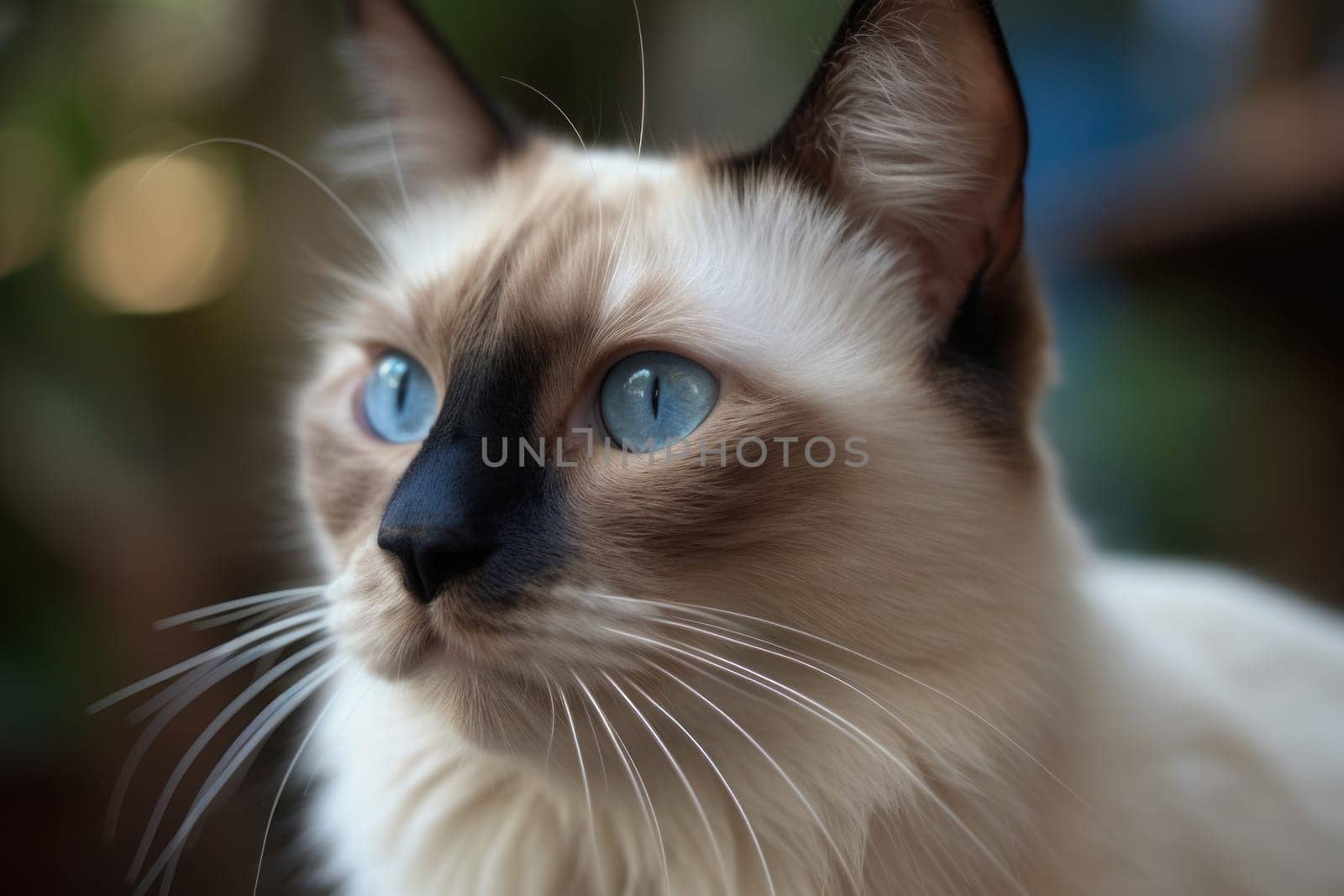 Portrait of a cute cat looking away. Balinese cat.Generative AI.