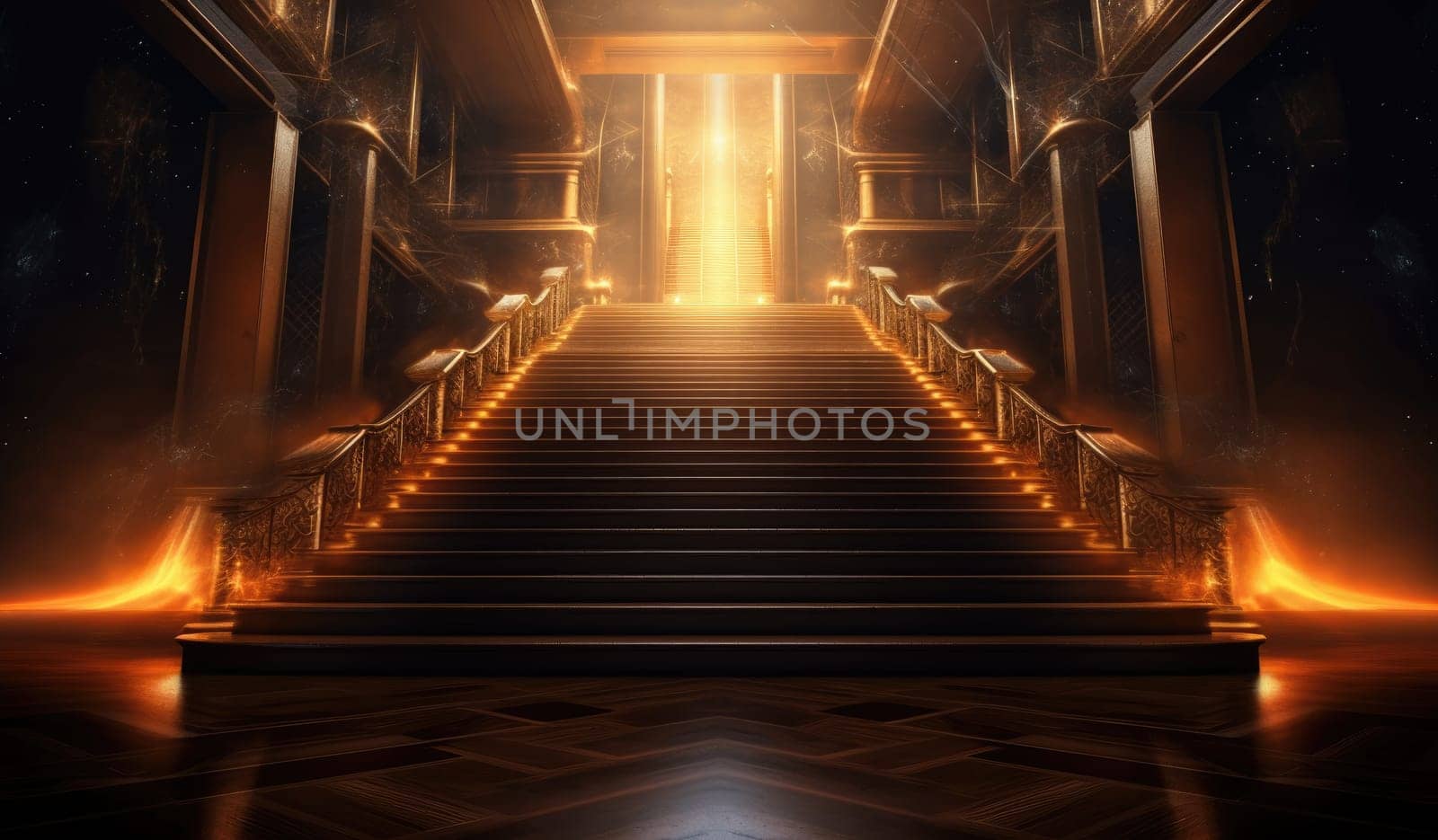 Gold backdrop with large central staircase