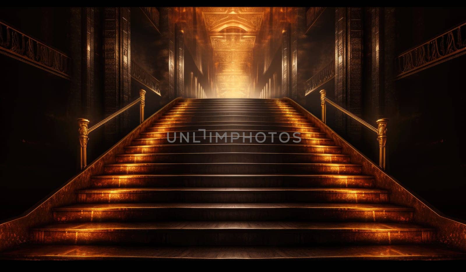 Gold backdrop with large central staircase