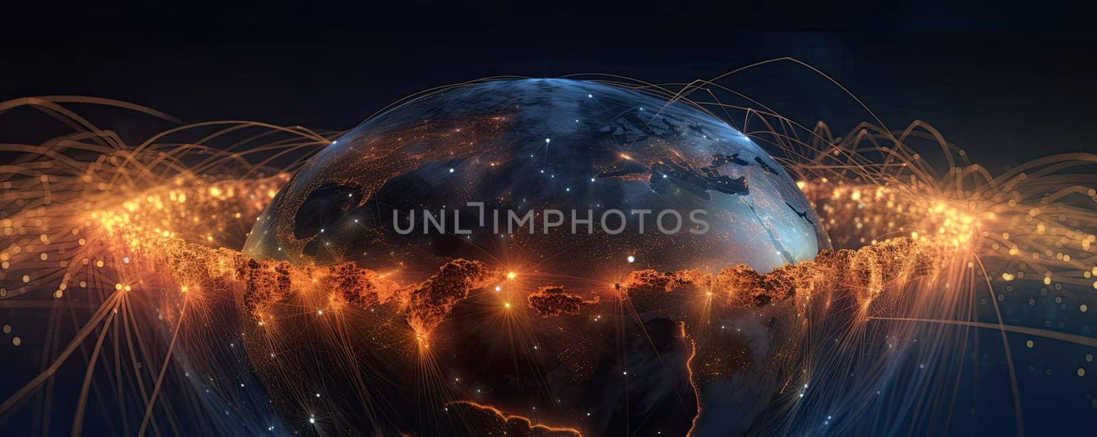Earth and visible signal transmission lines. The concept of global telecommunications