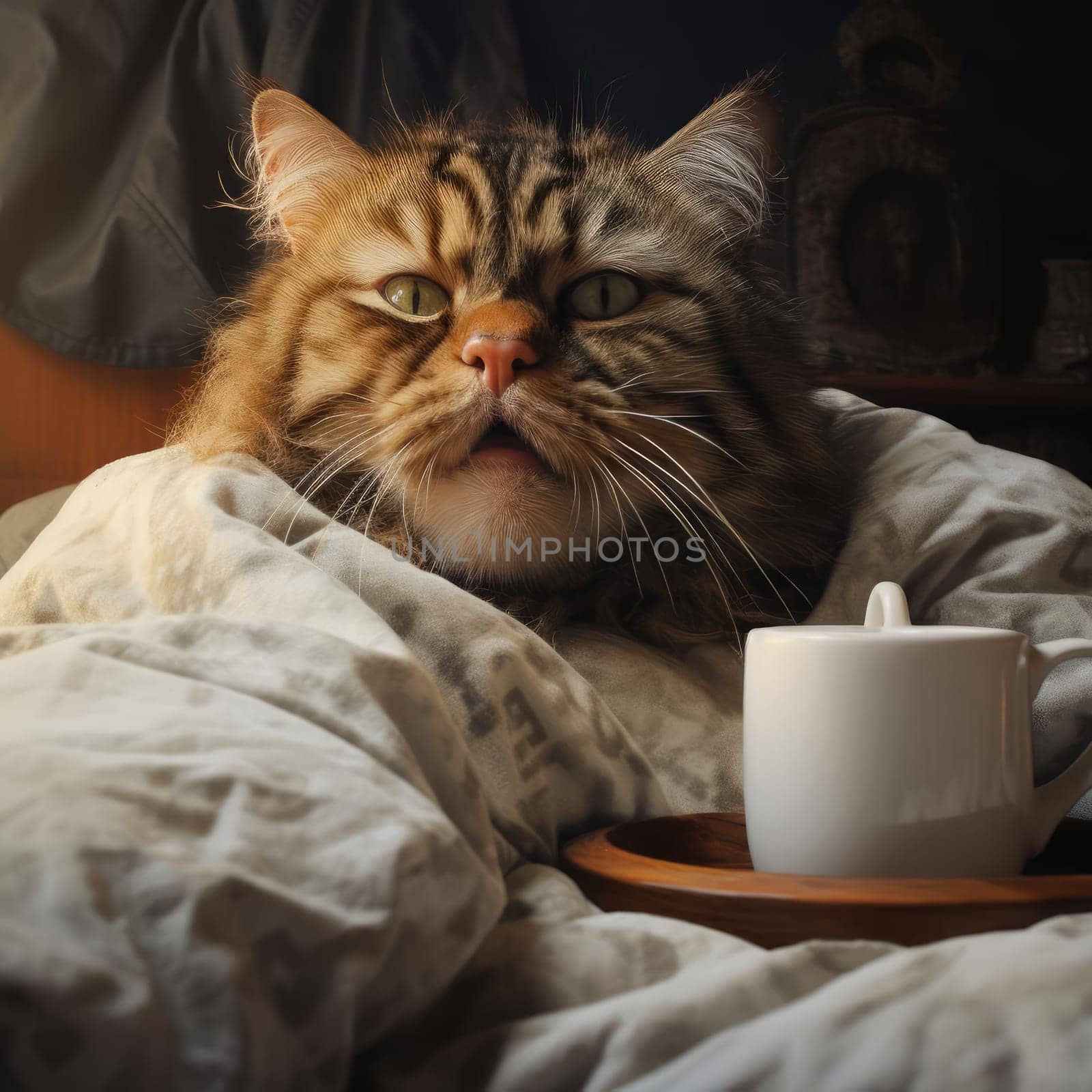 Disgruntled cat in bed by cherezoff