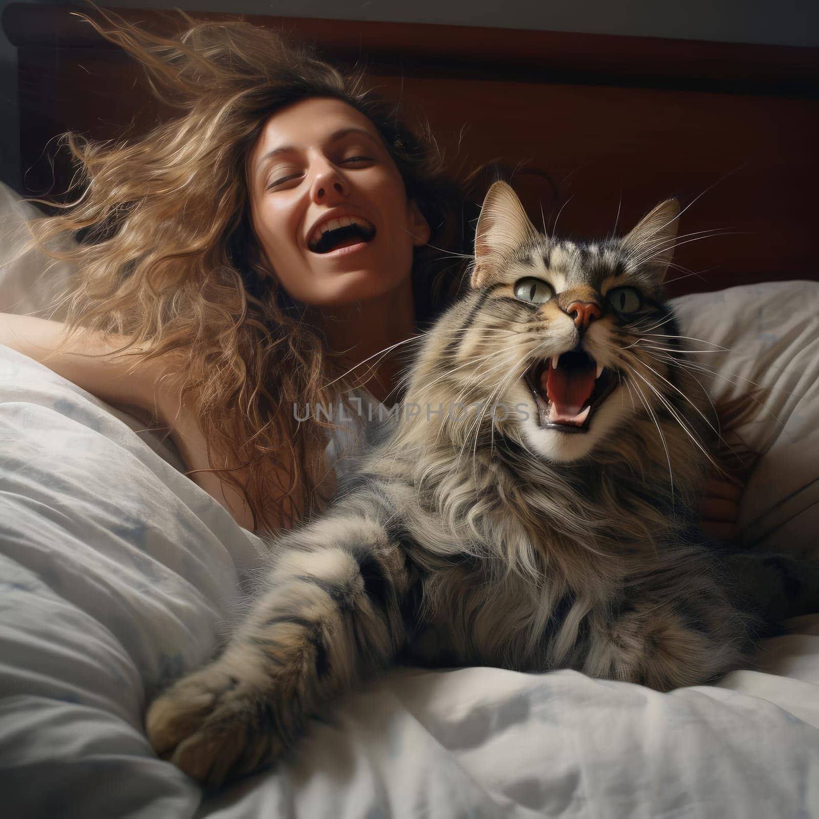 Disgruntled cat in bed screaming