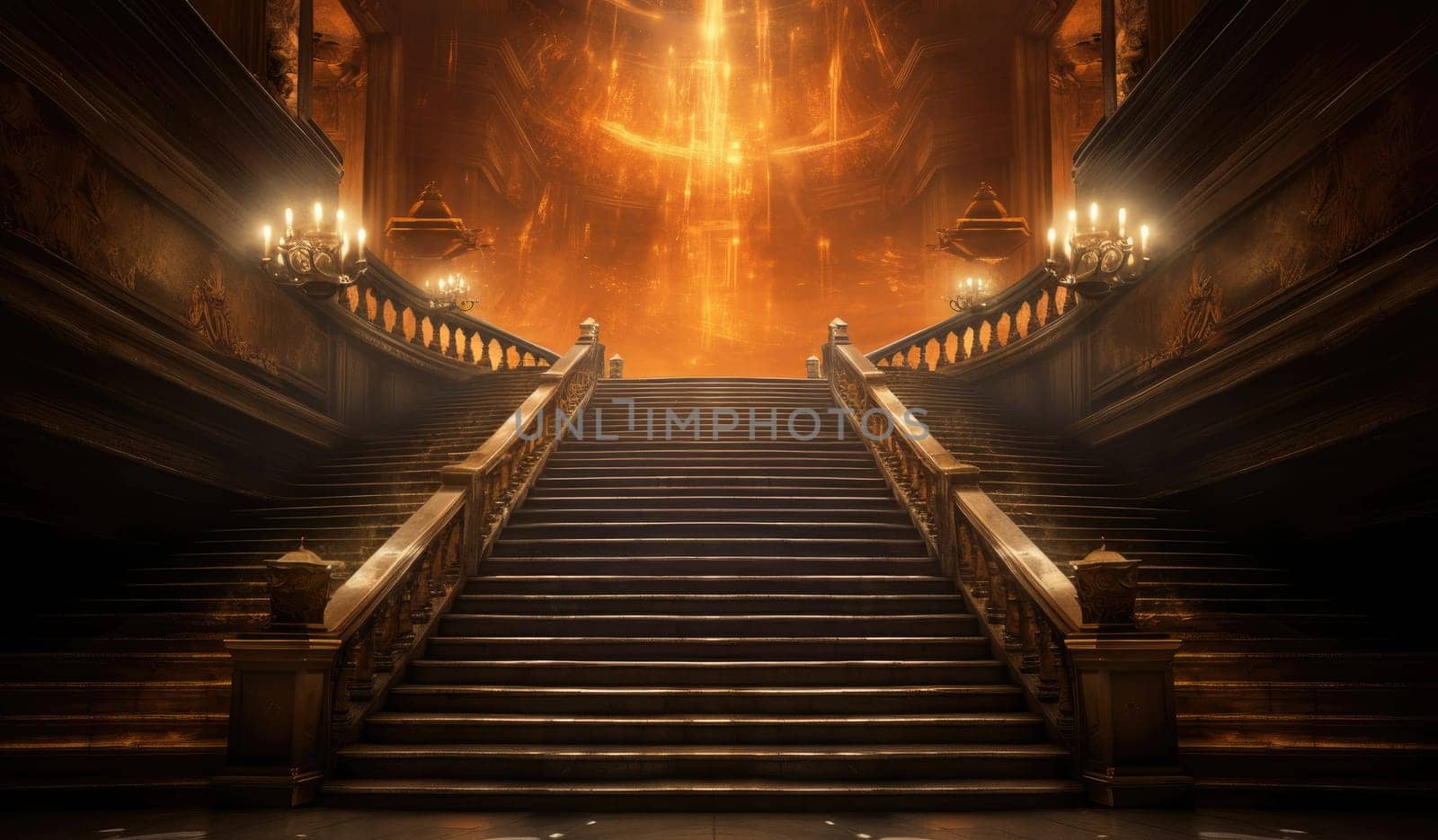 Gold backdrop with large central staircase