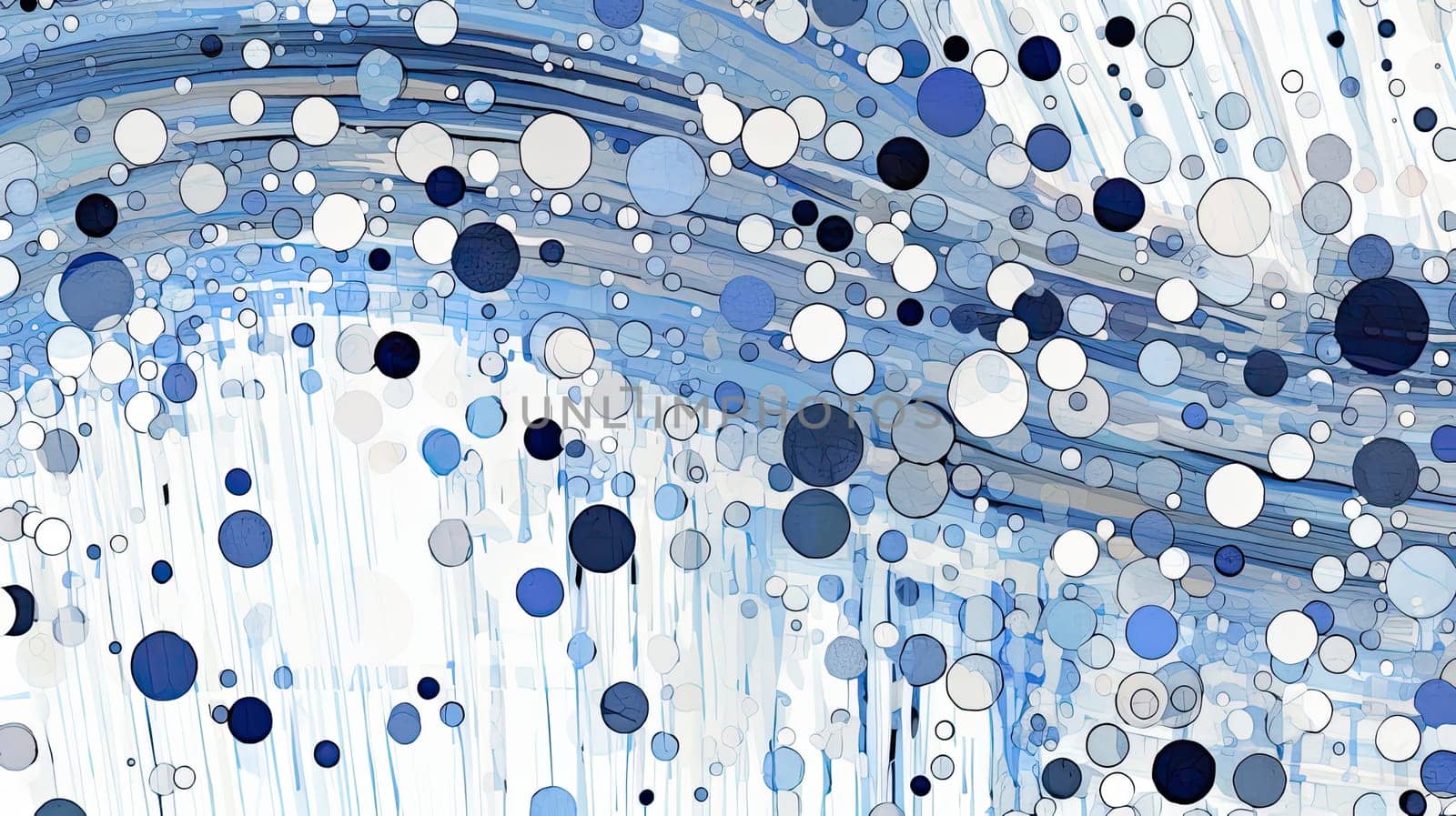 Watercolor background of blue circles on white background