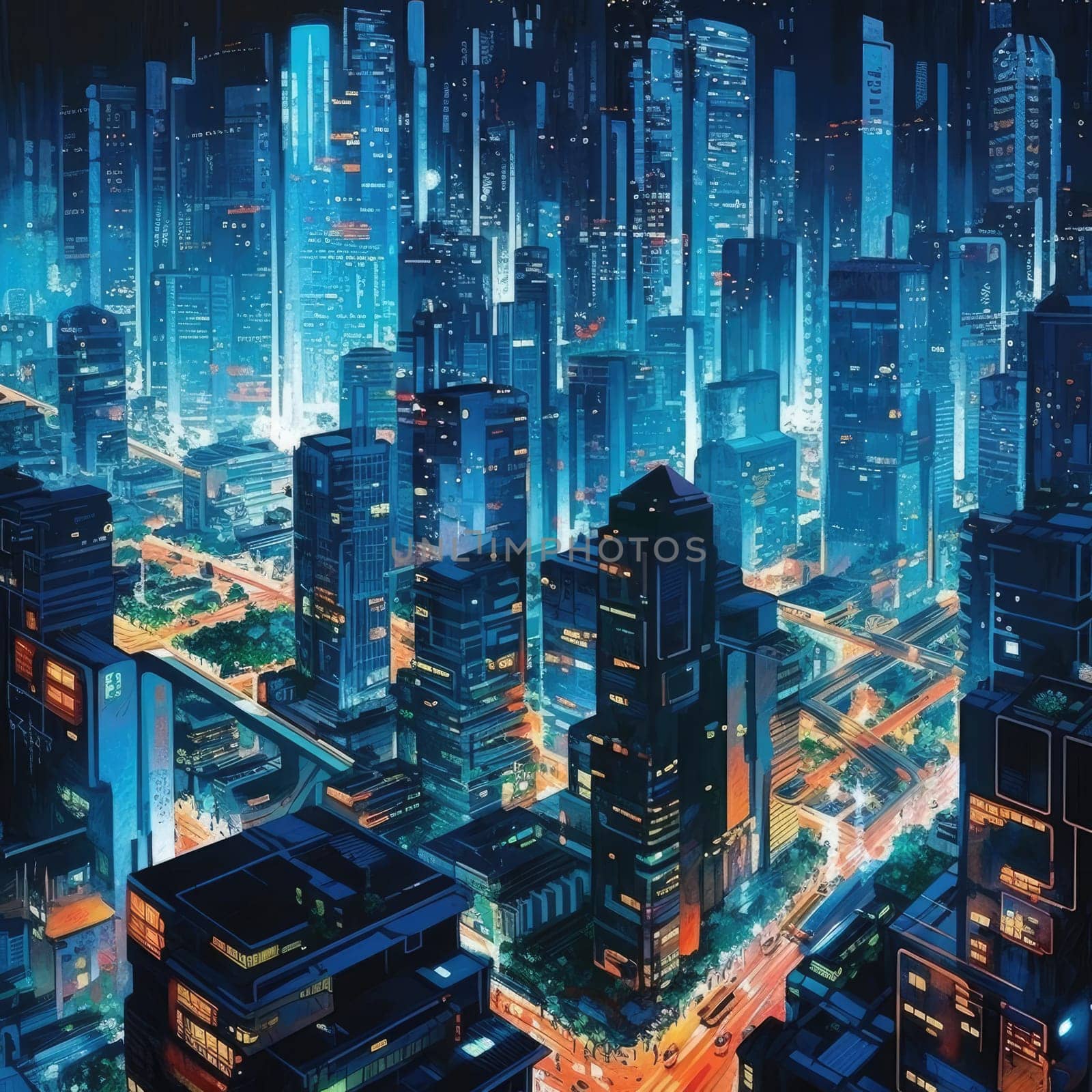 The city of the future with bright lines by cherezoff