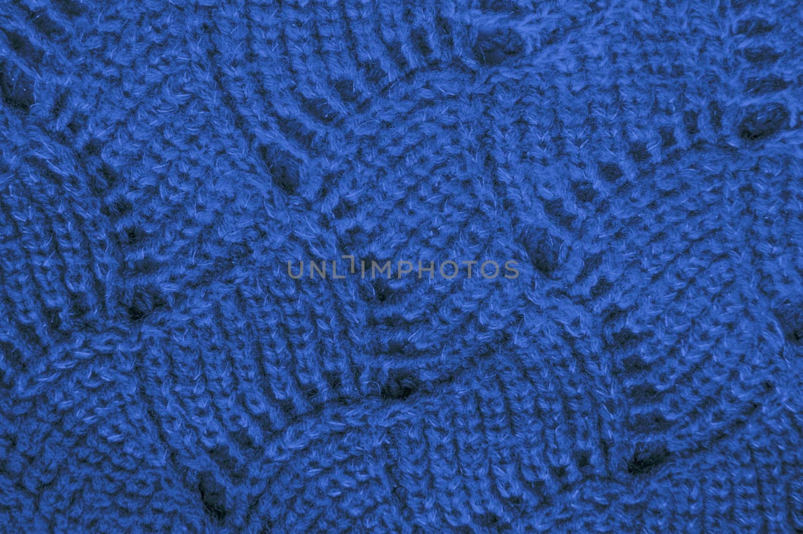 Knitted Blanket. Abstract Woolen Textile. Handmade Christmas Background. Detail Knitted Sweater. Blue Structure Thread. Nordic Xmas Cloth. Soft Plaid Cashmere. Linen Knitted Sweater.