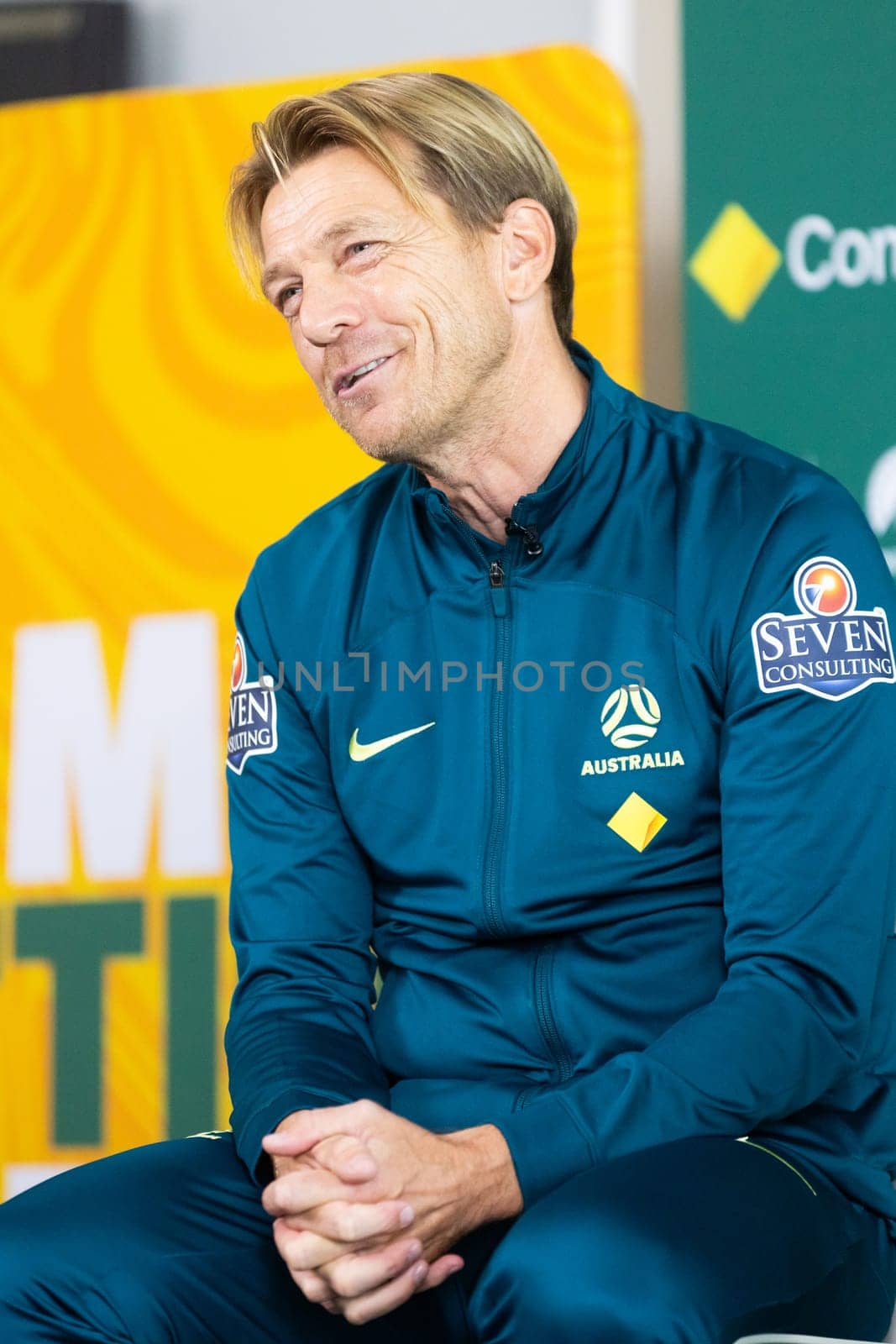 MELBOURNE, AUSTRALIA - JULY 03: Matilda's coach Tony Gustavsson at the official opening of the Australian Matildas training facility and FIFA 2023 Women's World Cup squad announcement at La Trobe University on July 03, 2023 in Melbourne, Australia.