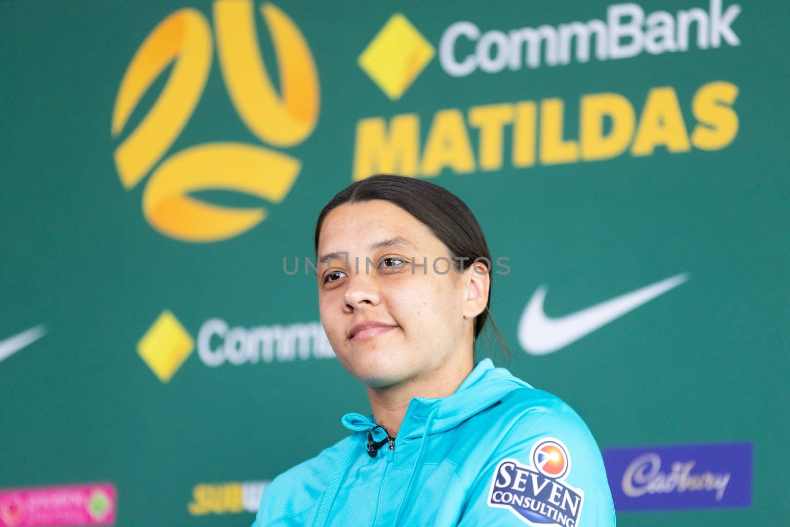 MELBOURNE, AUSTRALIA - JULY 03: Matilda Sam Kerr at the official opening of the Australian Matildas training facility and FIFA 2023 Women's World Cup squad announcement at La Trobe University on July 03, 2023 in Melbourne, Australia.