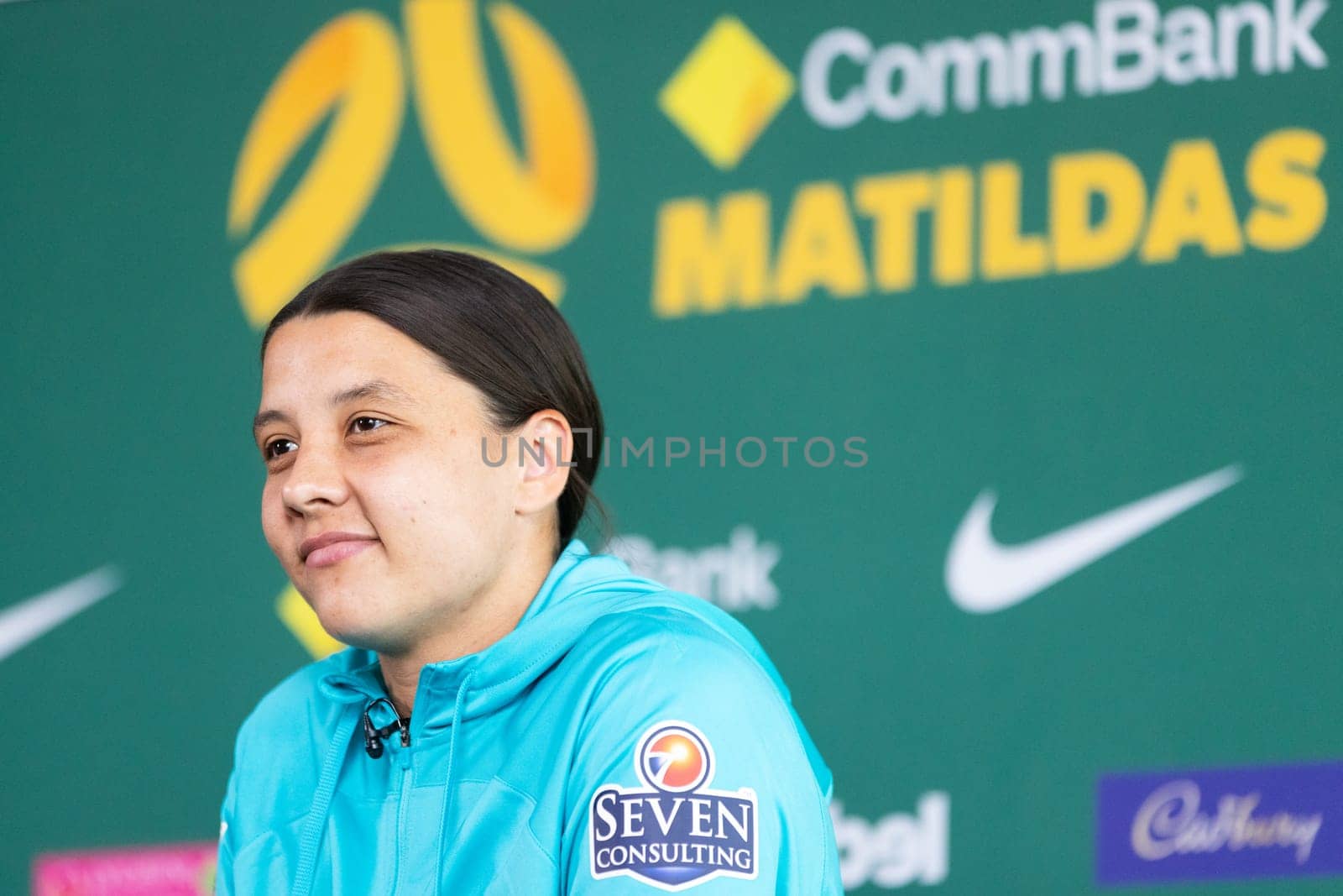 MELBOURNE, AUSTRALIA - JULY 03: Matilda Sam Kerr at the official opening of the Australian Matildas training facility and FIFA 2023 Women's World Cup squad announcement at La Trobe University on July 03, 2023 in Melbourne, Australia.