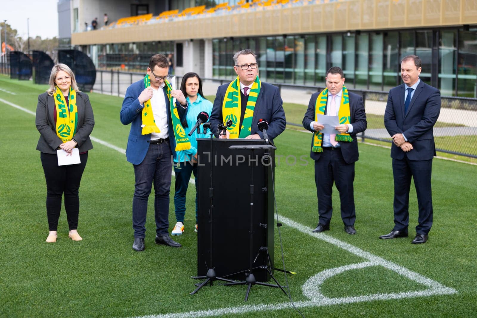 MELBOURNE, AUSTRALIA - JULY 03: La Trobe University Vice-Chancellor, Professor John Dewar AO at the official opening of the Australian Matildas training facility and FIFA 2023 Women's World Cup squad announcement at La Trobe University on July 03, 2023 in Melbourne, Australia.