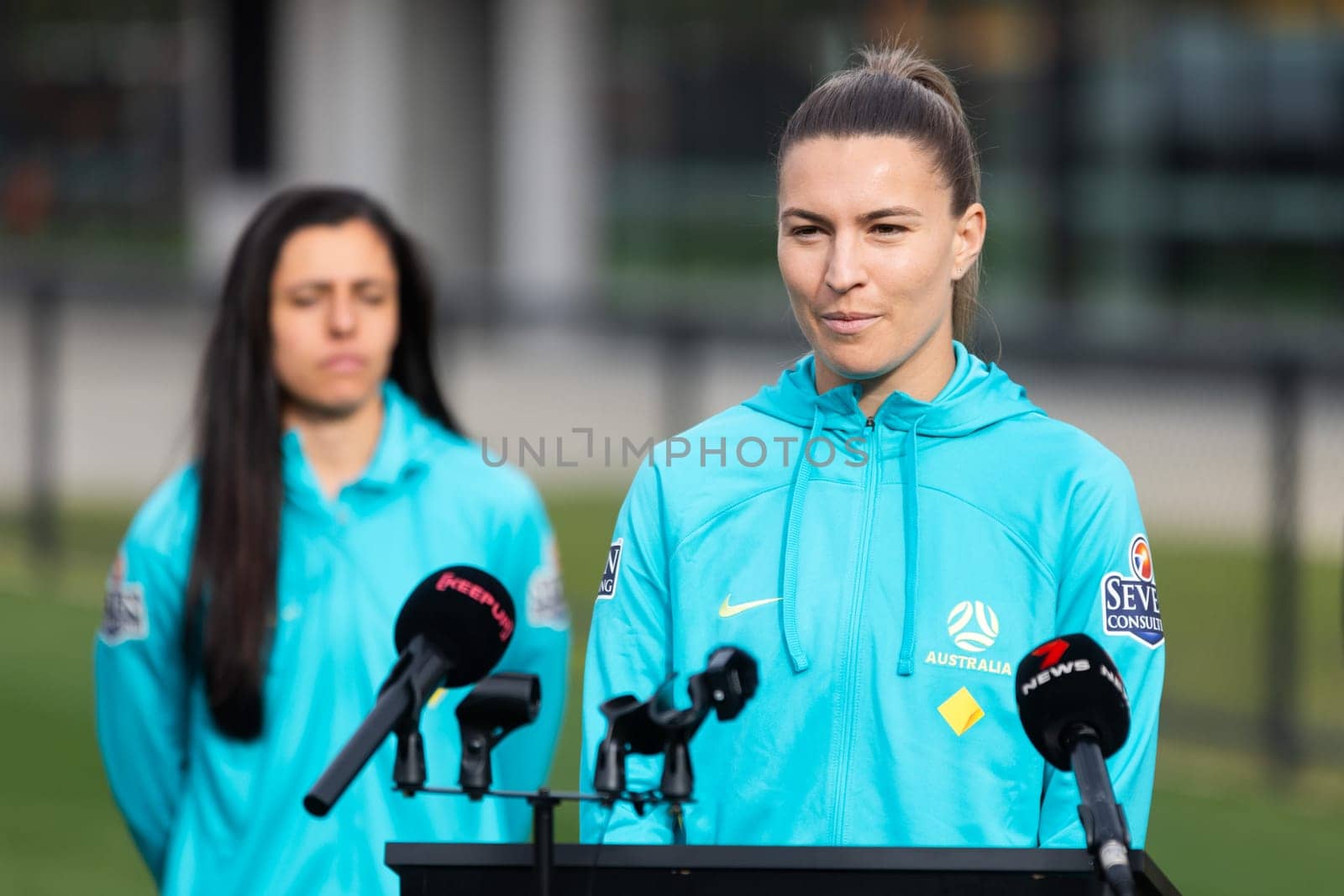 MELBOURNE, AUSTRALIA - JULY 03: Matilda Steph Catley at the official opening of the Australian Matildas training facility and FIFA 2023 Women's World Cup squad announcement at La Trobe University on July 03, 2023 in Melbourne, Australia.