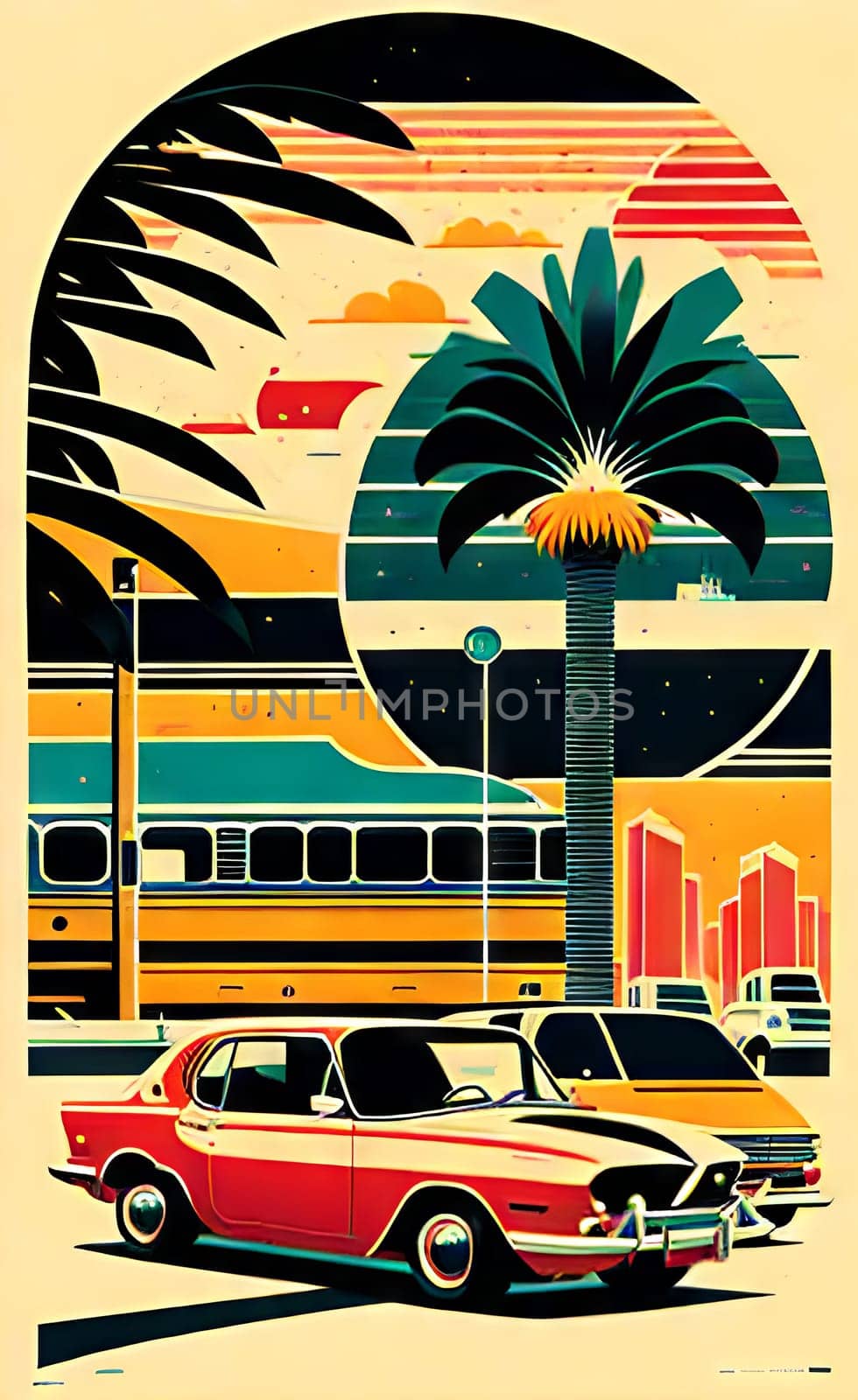 Poster in retro style, with retro cars. by N_Design