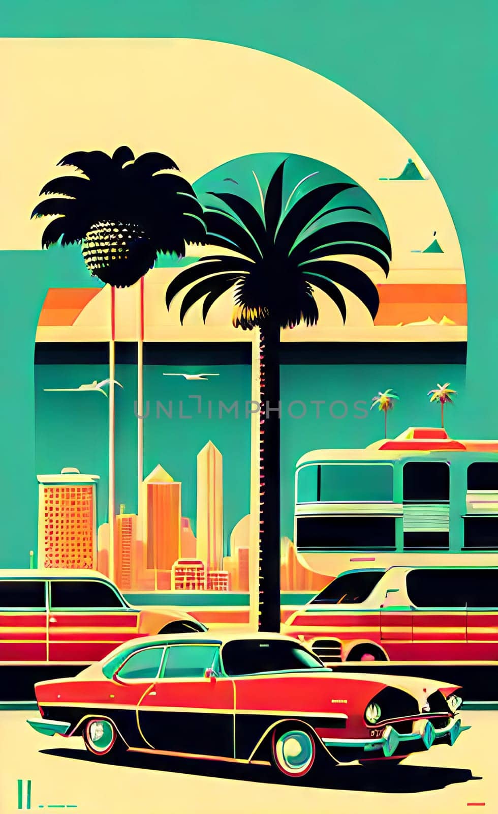 Poster in retro style, with retro cars. by N_Design