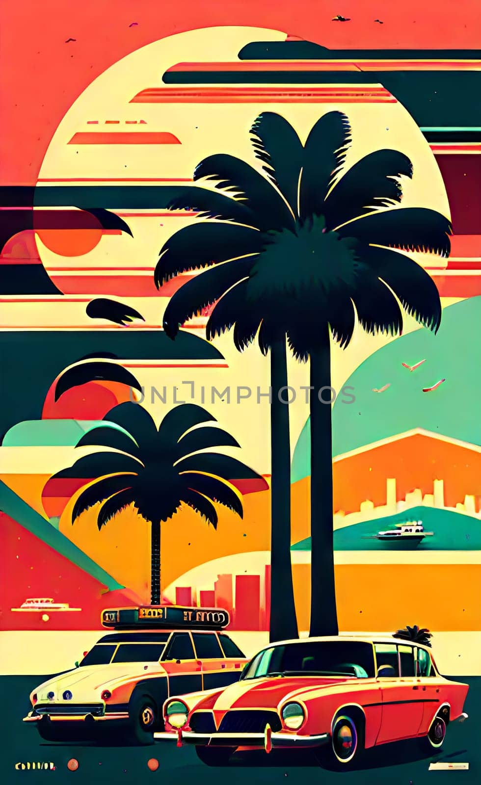 Poster in retro style, with retro cars. by N_Design