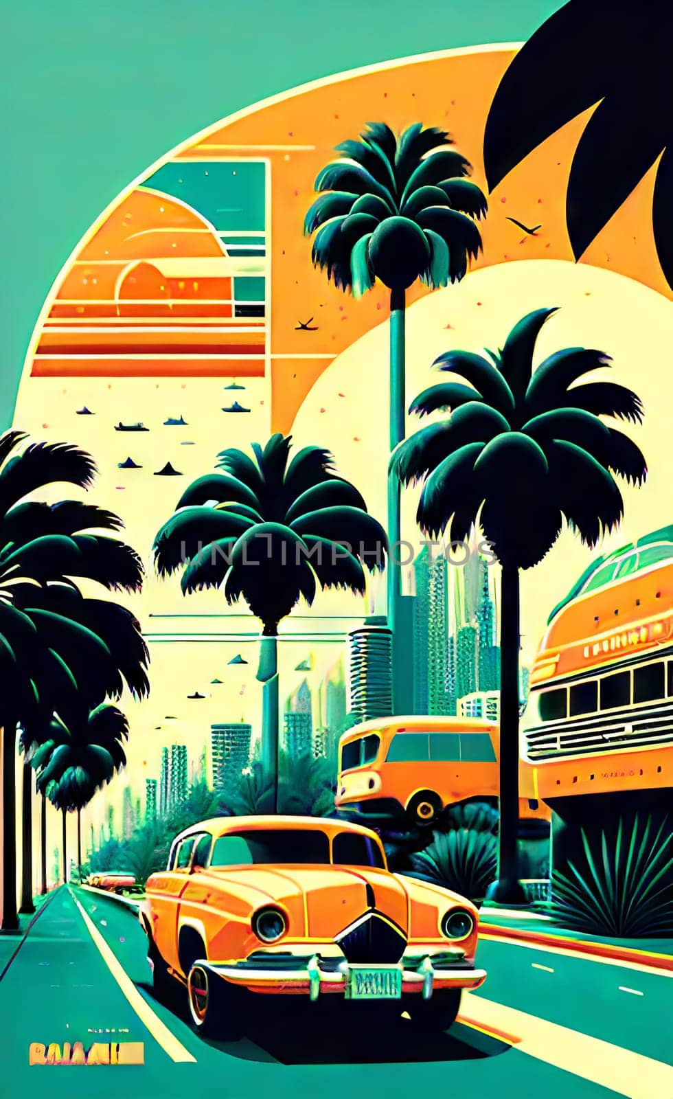 Poster in retro style, with retro cars. by N_Design