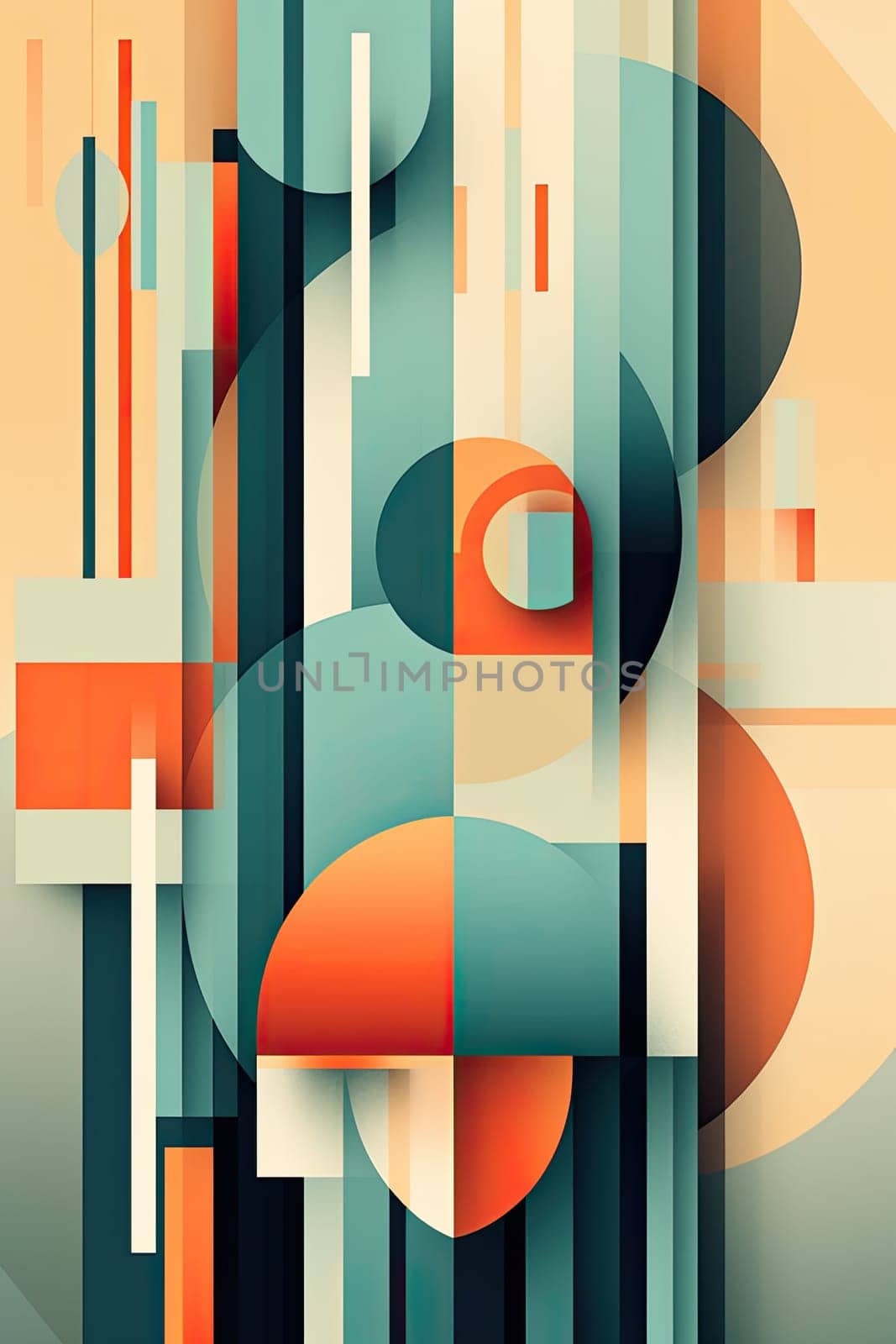 A captivating abstract composition with bold and vibrant shapes merging together.