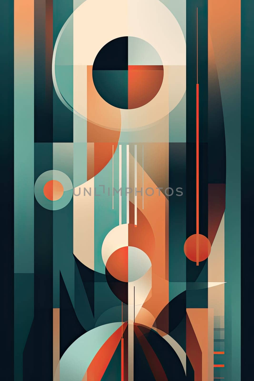 A captivating abstract composition with bold and vibrant shapes merging together.