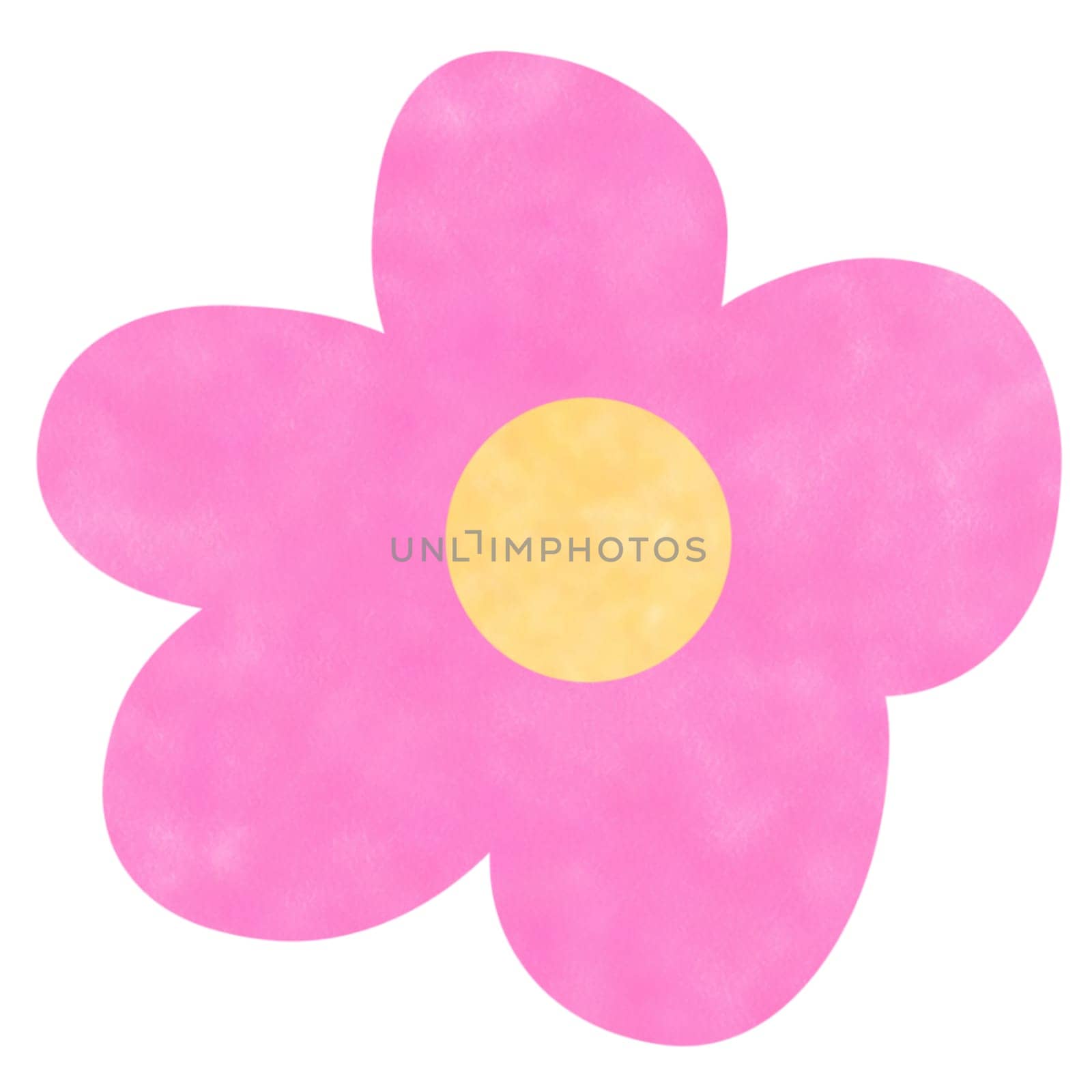 Drawing of pink flower isolated on white background for usage as an illustration, nature decoration and springtime concept