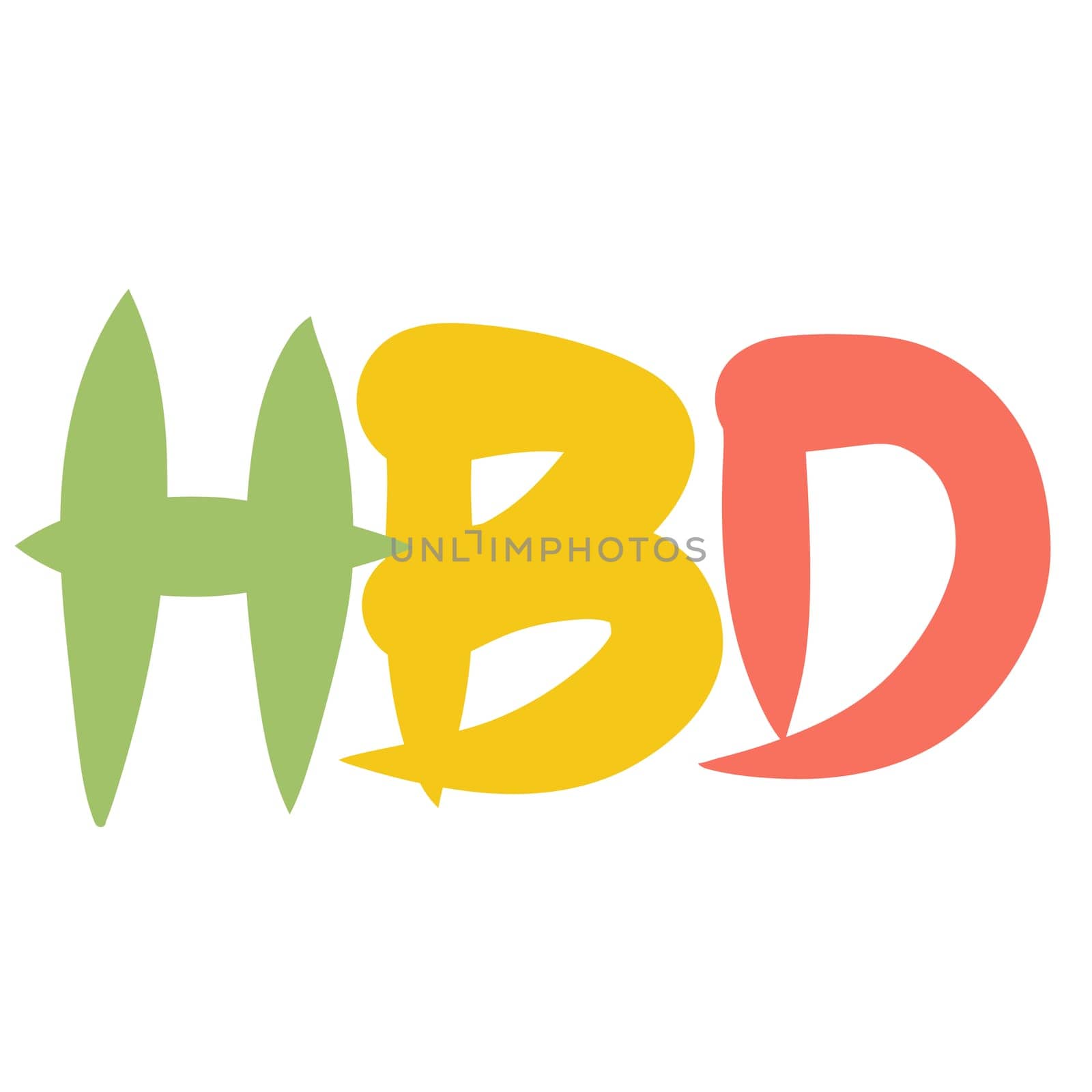 Wording of HBD stands for Happy Birth Day isolated on white background for usage as an illustration, texts, articles and comics concept by iamnoonmai