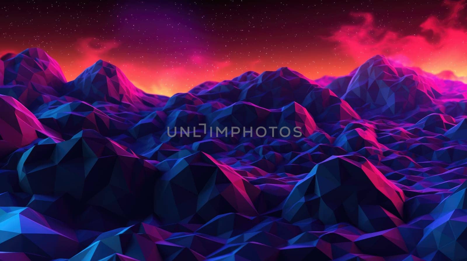 Cyberpunk mountain landscape abstract background for desktop. Picturesque by biancoblue