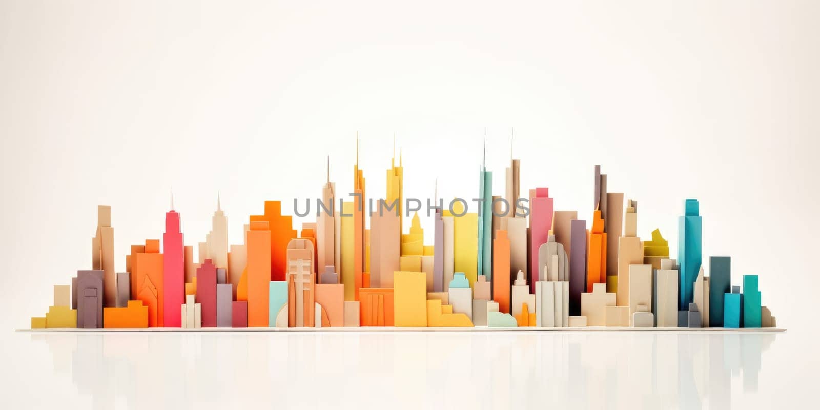 city skyline color paper art on white background. generative ai AIG32 by biancoblue