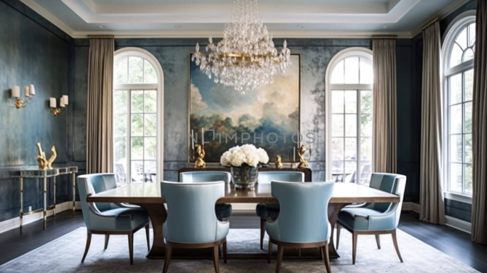 Interior design inspiration of Transitional Glam style dining room loveliness . by biancoblue