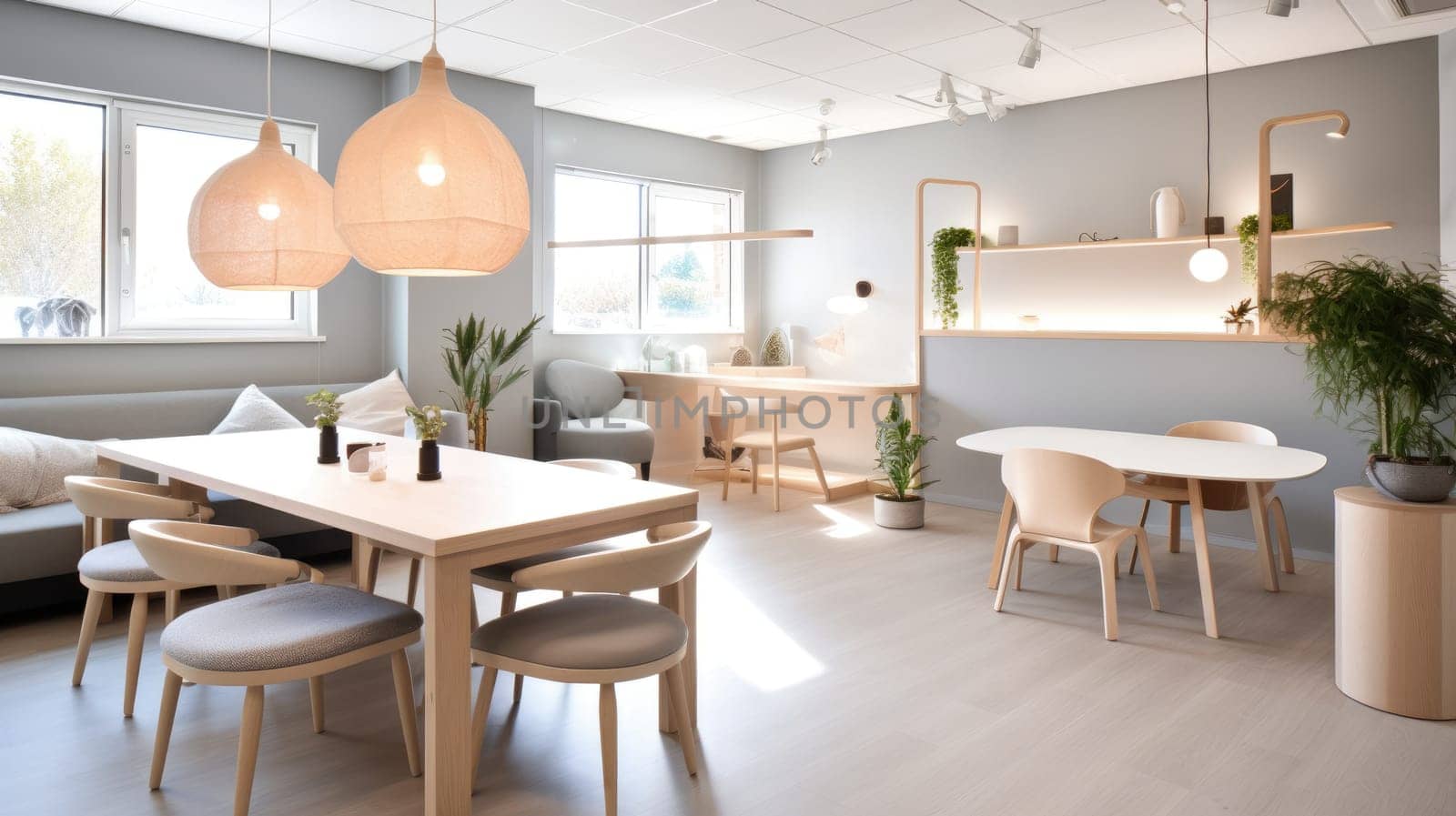 Inspiring office interior design Scandinavian style Corporate Office with Open Space Design featuring Natural elements architecture. Generative AI AIG 31.