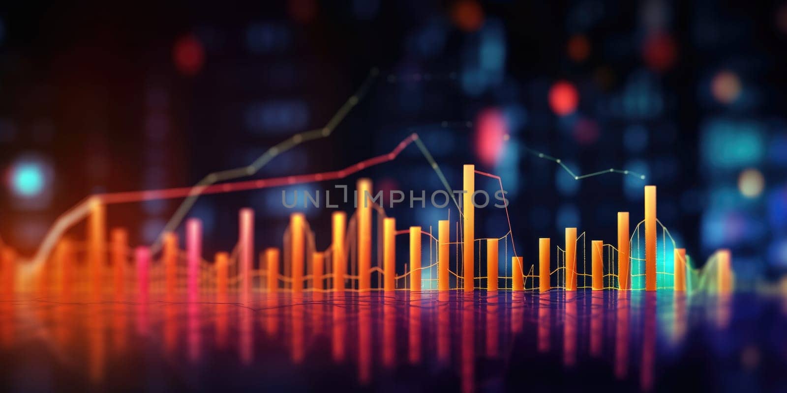 side view, soft focus, stock market chart lines, financial graph on technology abstract background. beautiful Generative AI AIG32