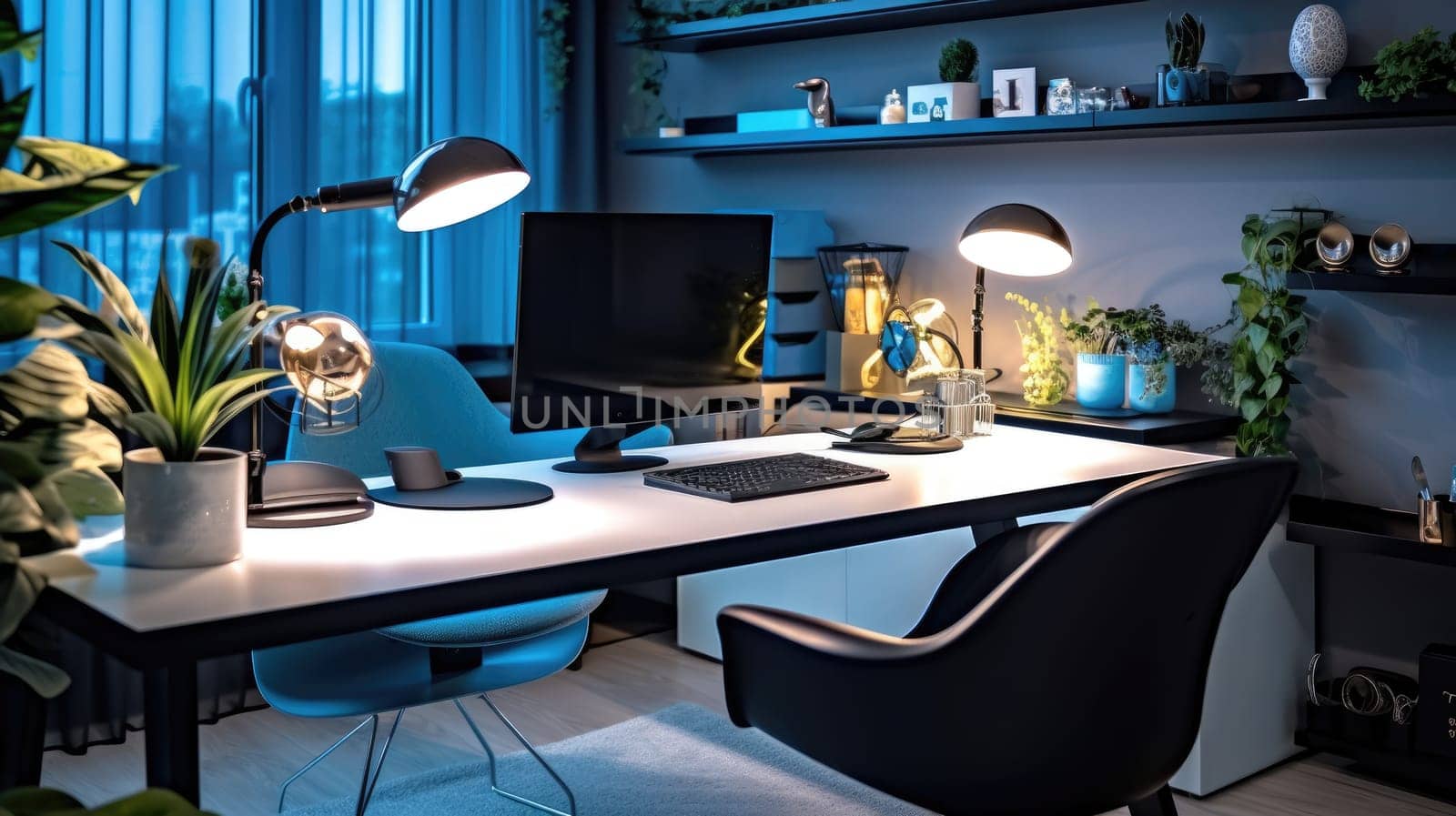 Inspiring office interior design Modern style Home office featuring Statement desk architecture. Generative AI AIG 31.