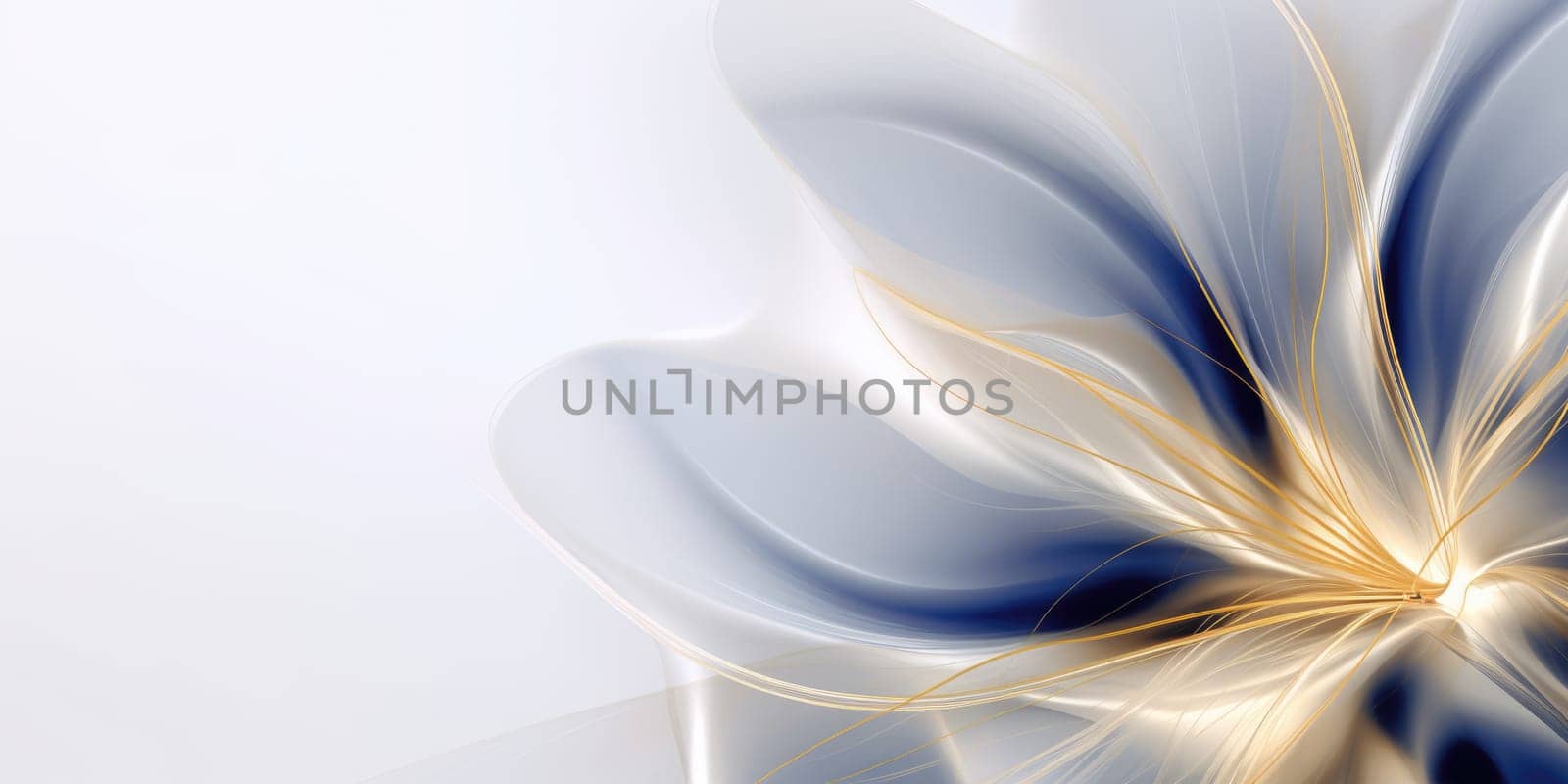 Beautiful abstract gold and blue transparent floral design background. Generative AI AIG32 by biancoblue