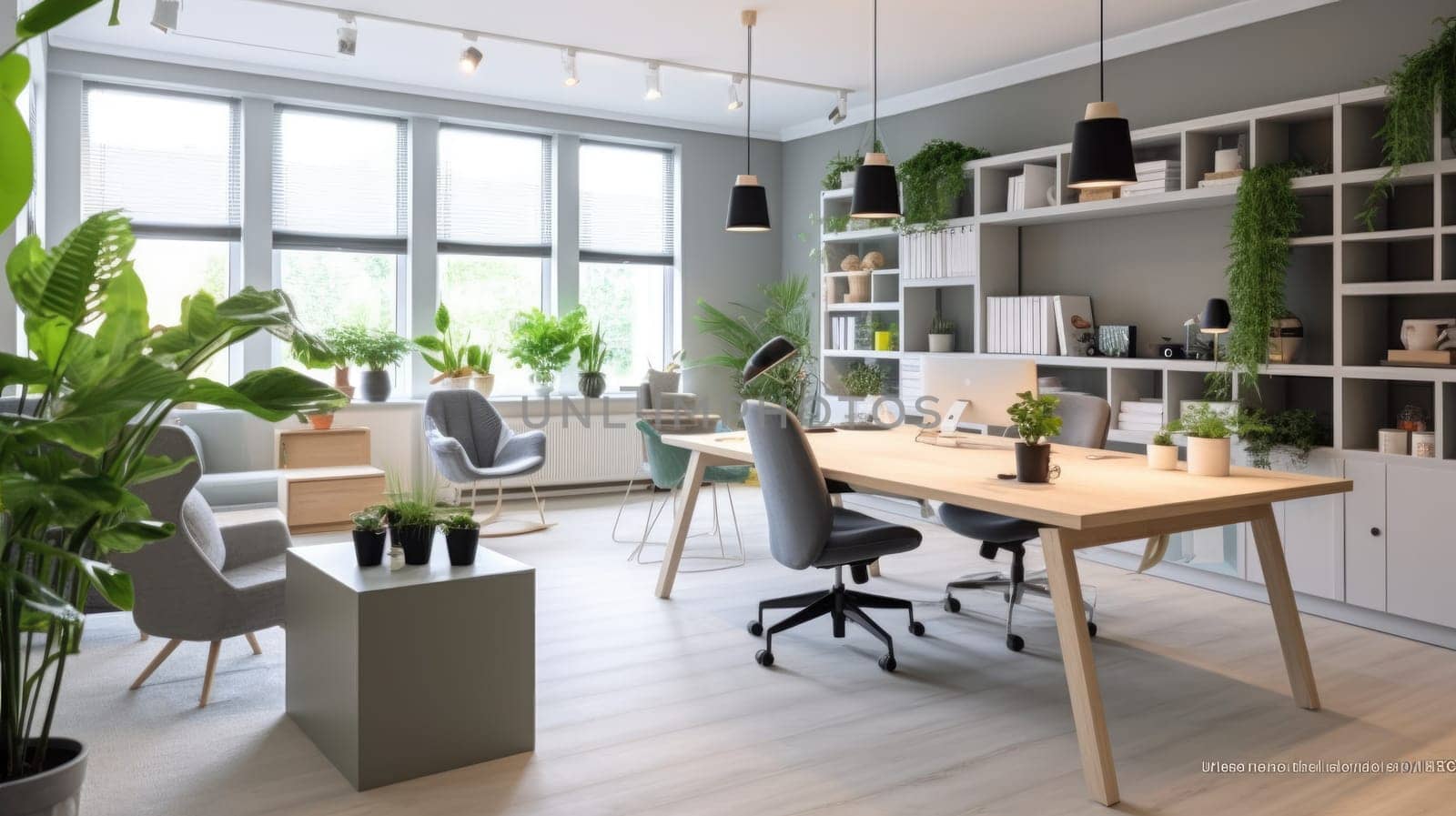 Inspiring office interior design Scandinavian style Corporate Office featuring Natural elements architecture. Generative AI AIG 31.