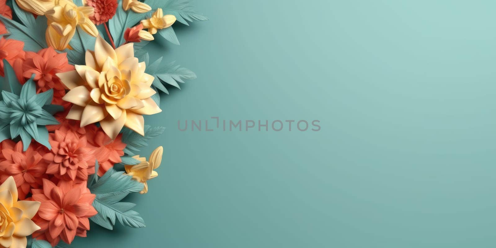 Beautiful abstract coral, turquoise, and yellow floral design background. beautiful Generative AI AIG32