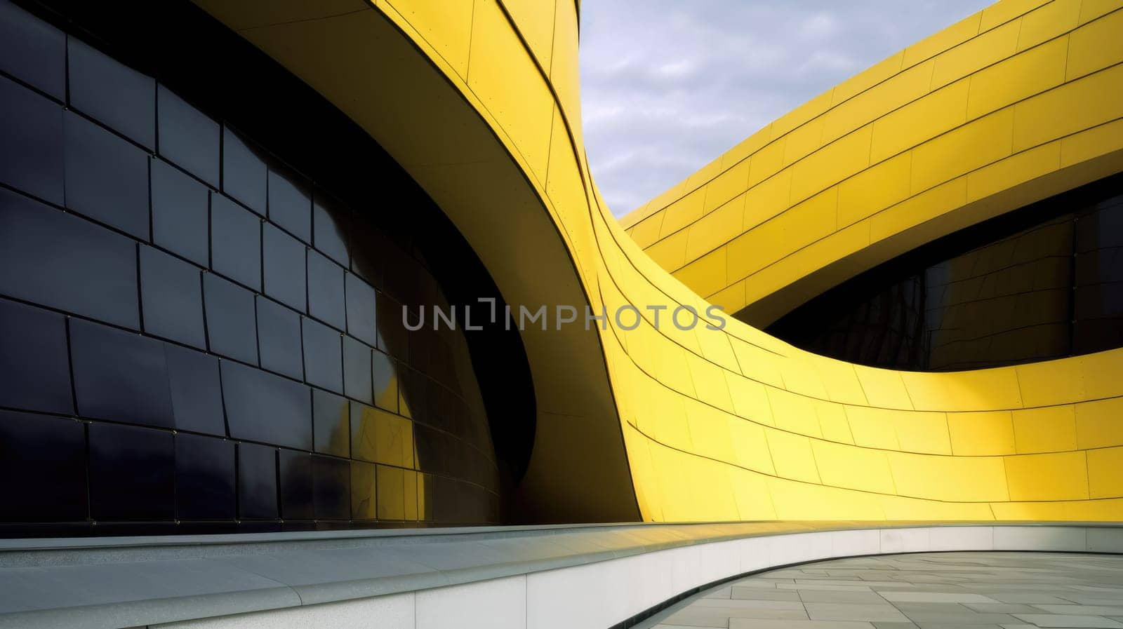 cultural center, close up view, yellow and black, creative, architecture background, abstract. generative ai AIG32 by biancoblue