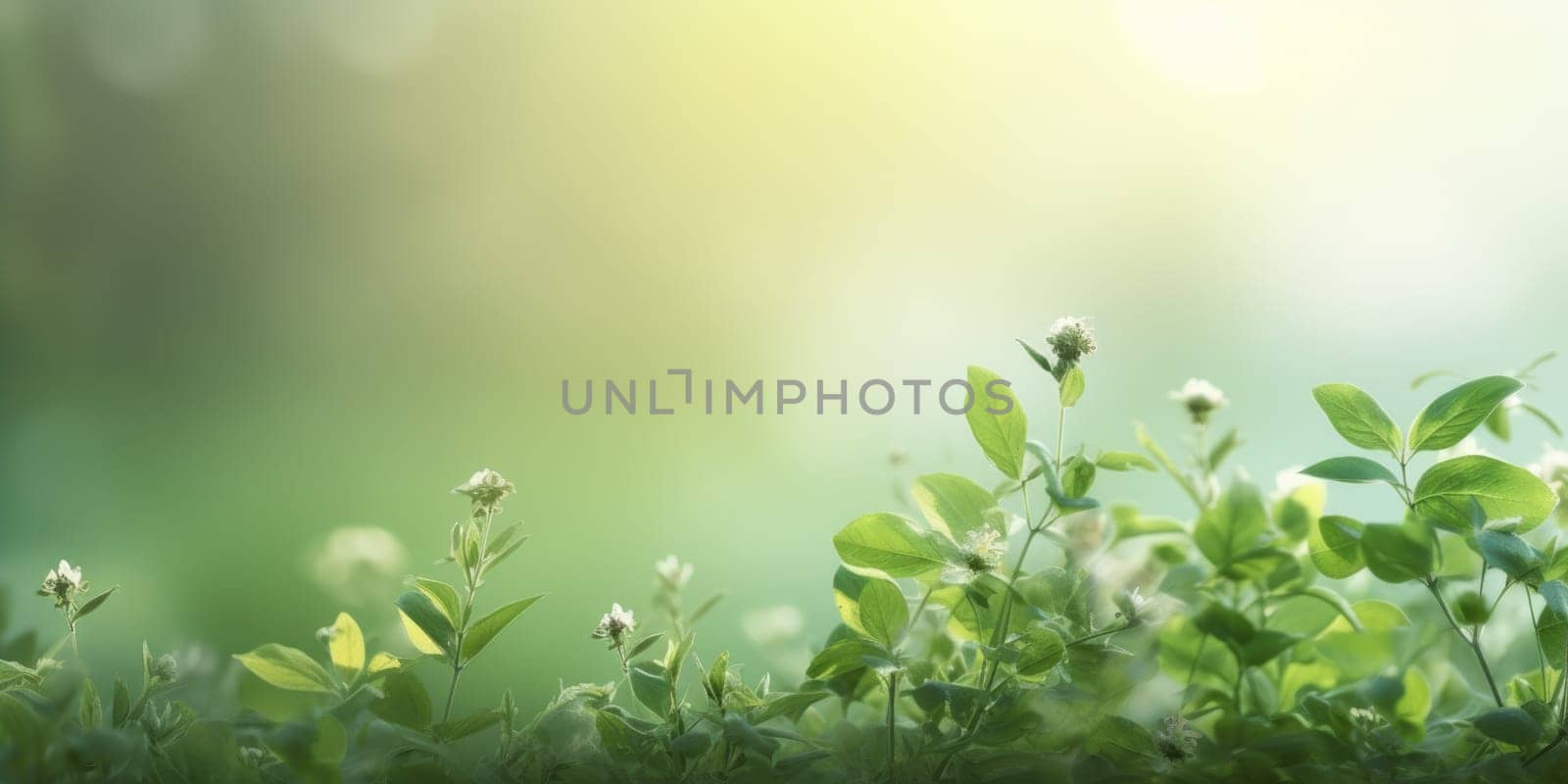 Beautiful abstract green misty morning photo floral design background banner. beautiful Generative AI AIG32