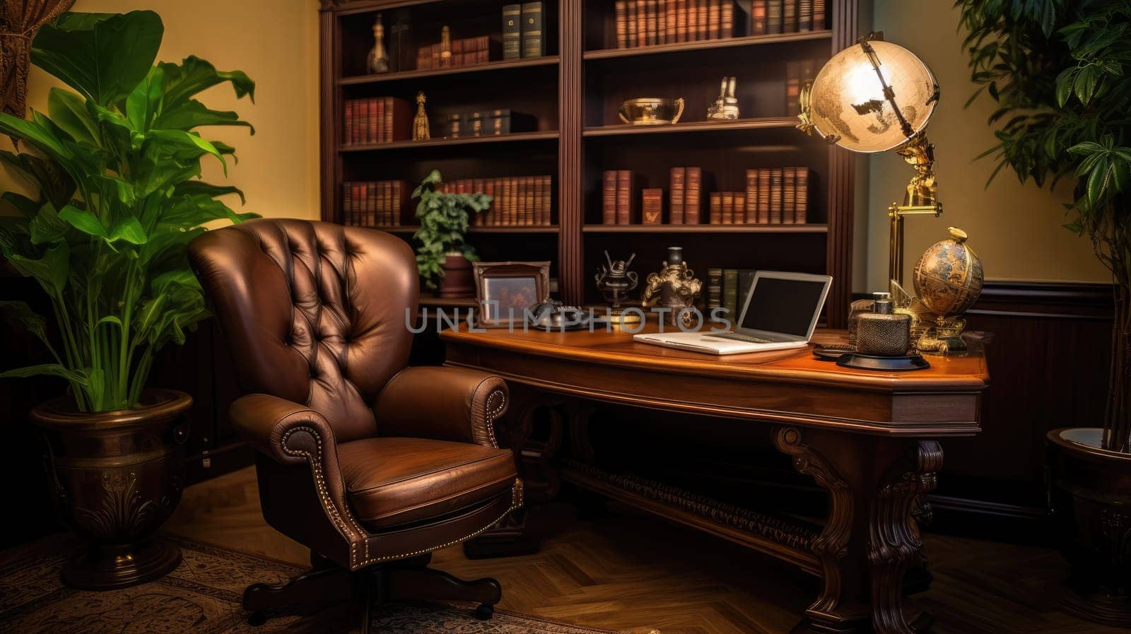 Inspiring office interior design Traditional style Study Room featuring Classic elegance architecture. Generative AI AIG 31.