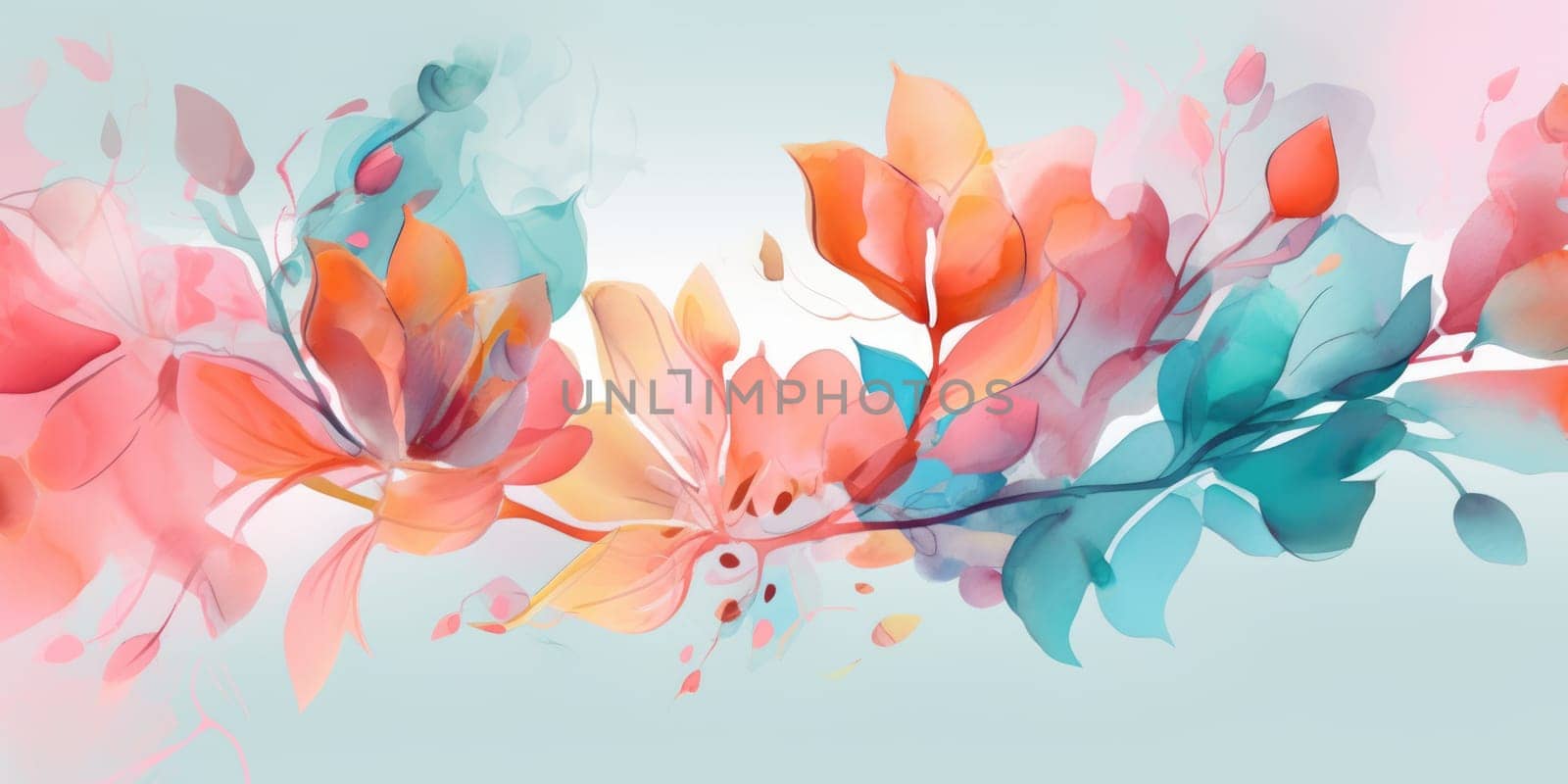 beautiful abstract teal pink orange watercolor floral design background. generative ai AIG32 by biancoblue