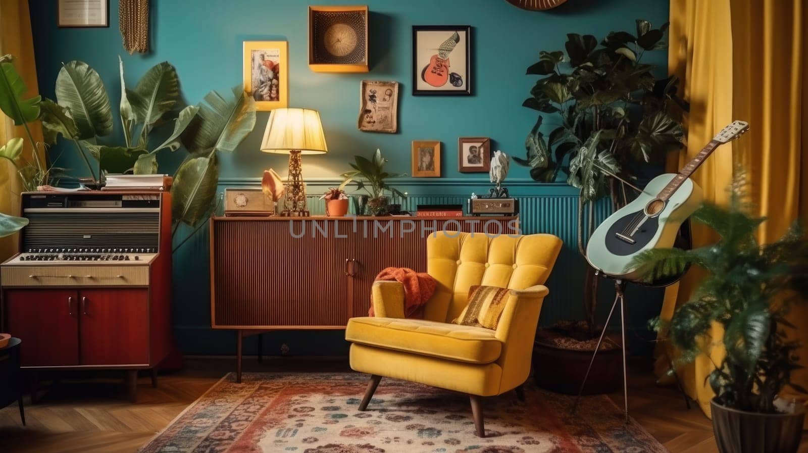 Inspiring office interior design Retro style Lounge featuring Vintage accents architecture. Generative AI AIG 31.