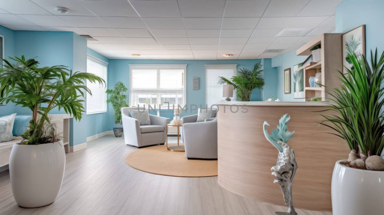 Inspiring office interior design Coastal style Reception featuring Ocean-inspired architecture. Generative AI AIG 31.