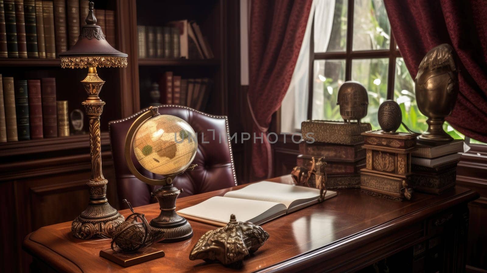 Inspiring office interior design Traditional style Study room featuring Antique furniture architecture. Generative AI AIG 31.