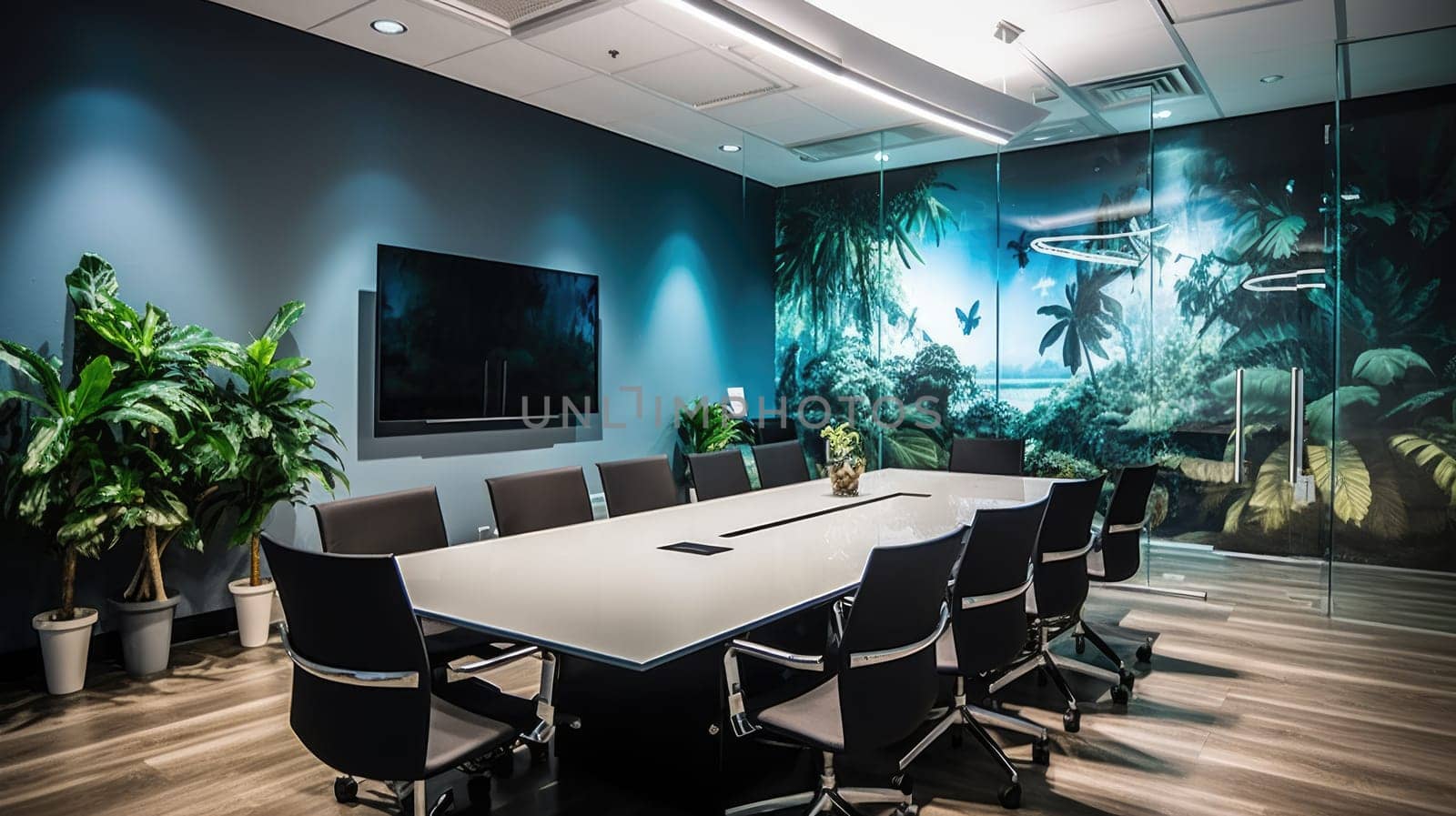 Inspiring office interior design Modern style Meeting room featuring Statement table architecture. Generative AI AIG 31.